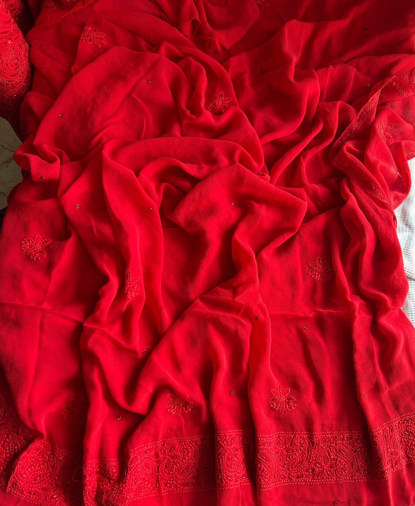 Ruhani Red Chikankari self cut dana sequins kurta and dupatta