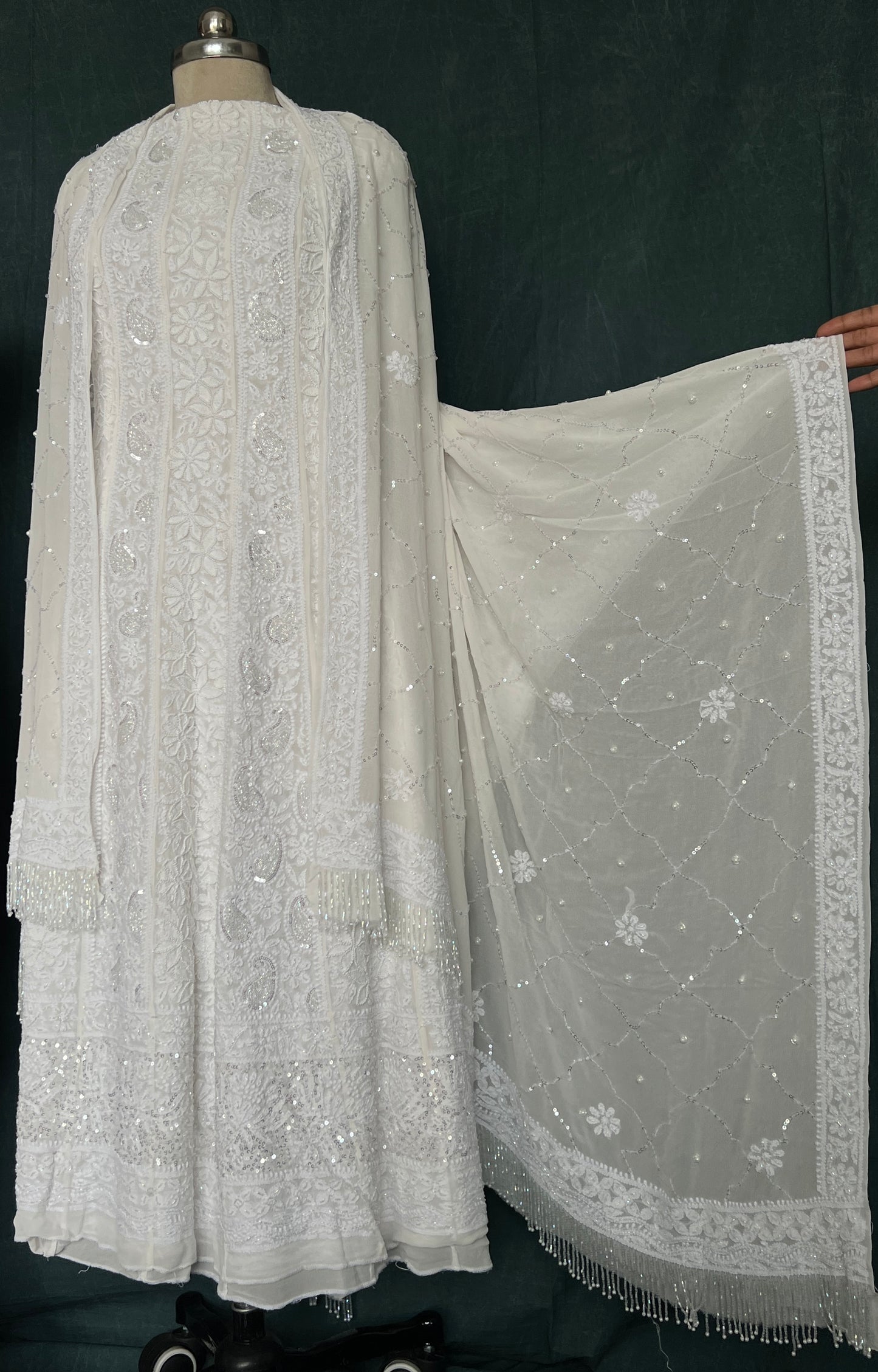 Ruhani Off white Chikankari sequins pearl cut Dana Anarkali