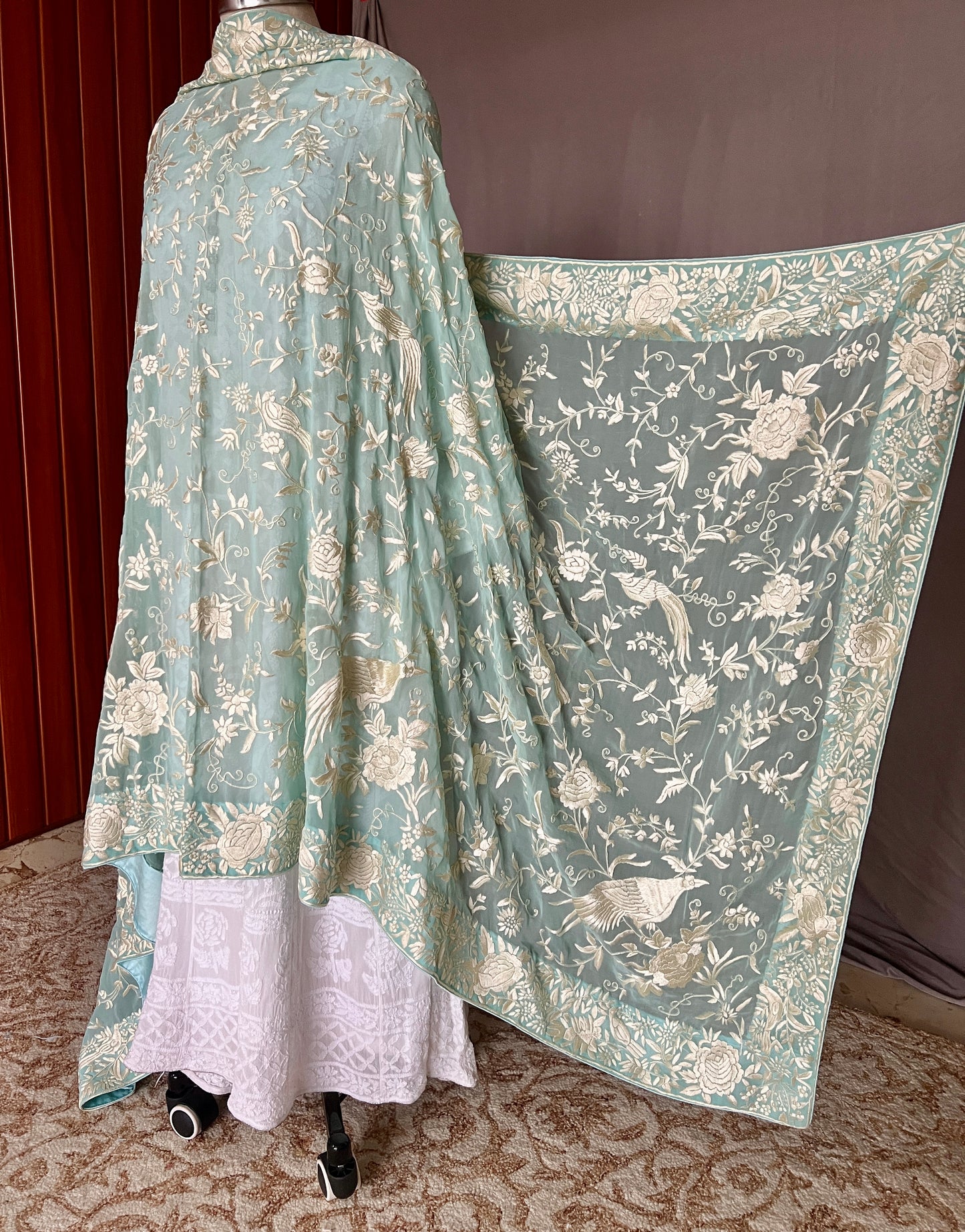 Firozi Masterpiece Parsi Gara Hand Embroidered Dupatta