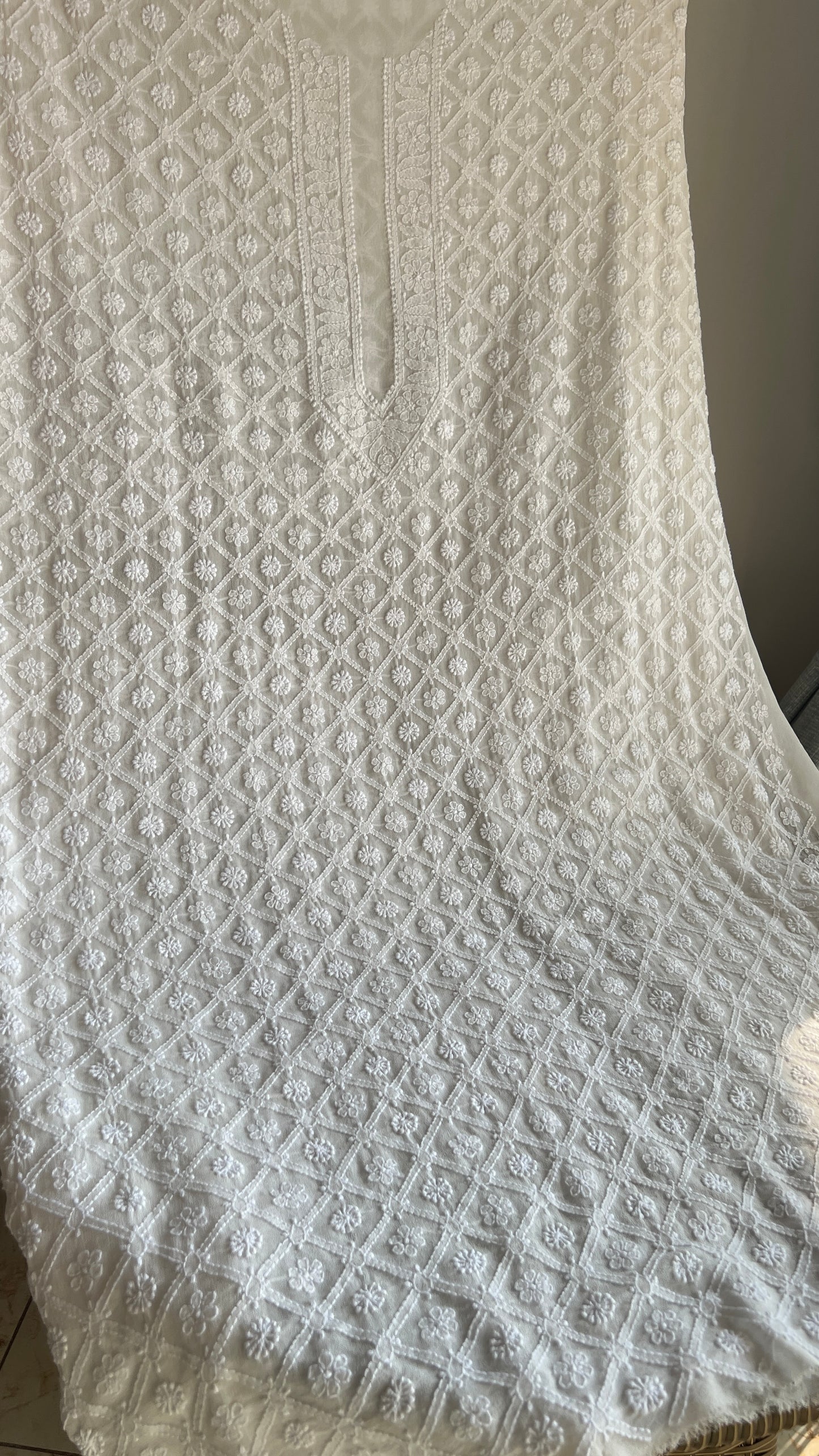 Ivory Allover Chikankari Men's Kurta Fabric