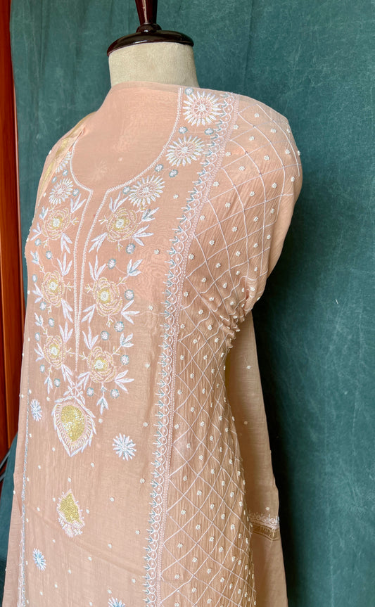 Mul Chanderi Chikankari Kurta and Dupatta Set