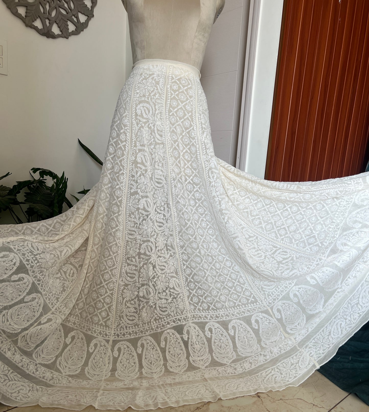 Ivory pure georgette Lehenga Skirt with allover Chikankari
