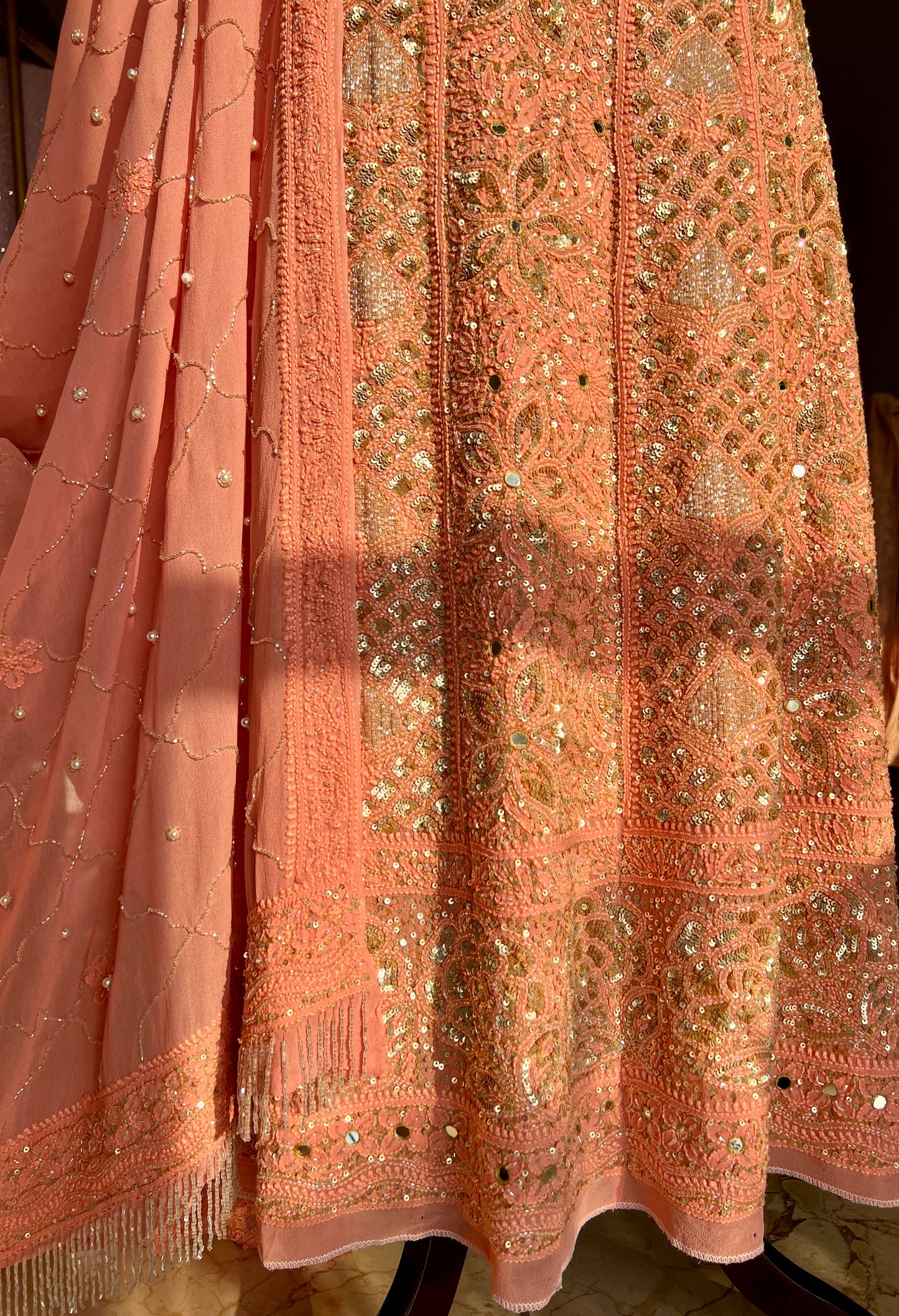 Ruhani Coral Peach Wedding Anarkali