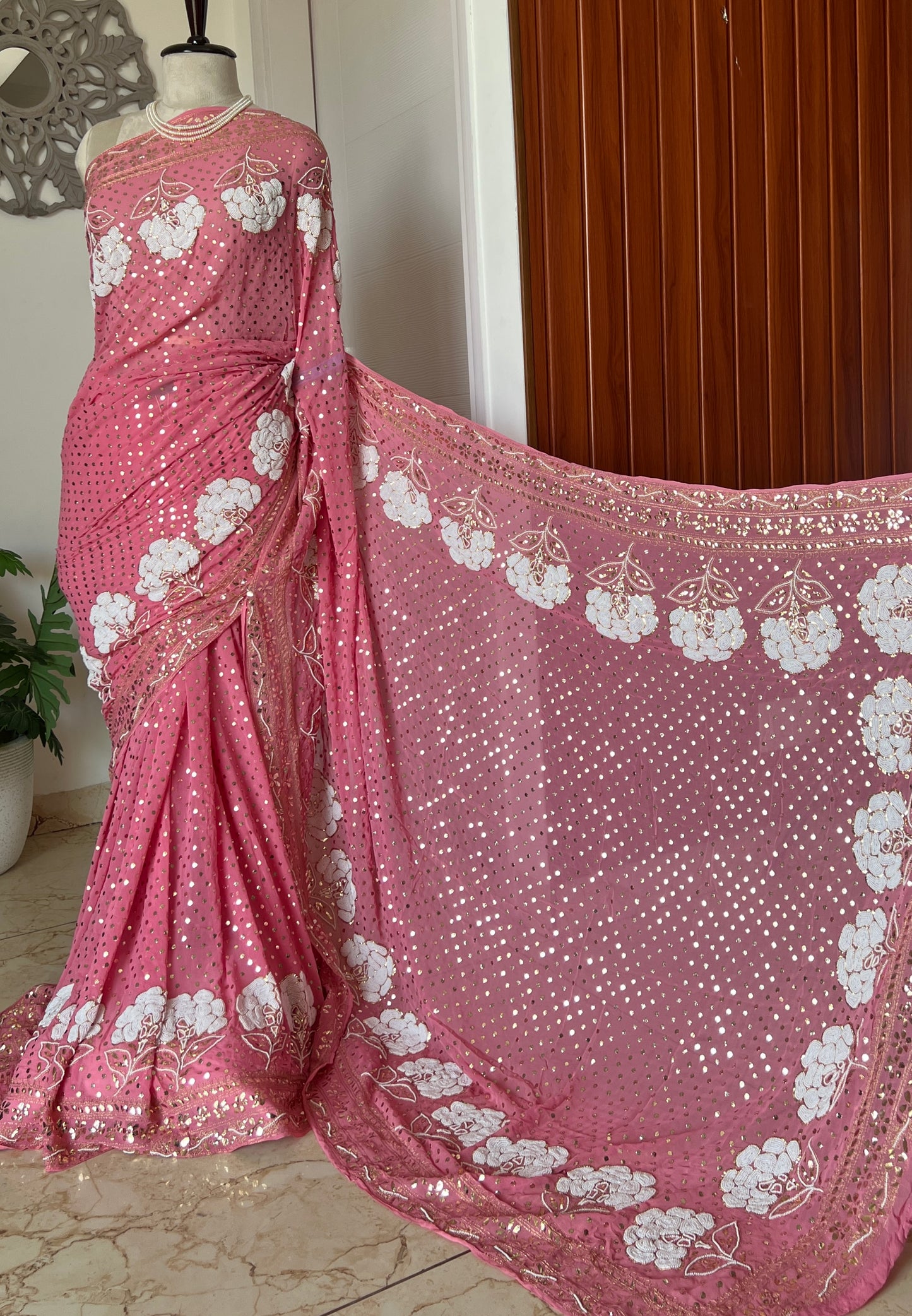 Rose Pink Ruhani Allover Heavy Badla Pearl Mukaish and Aari Embroidered Saree