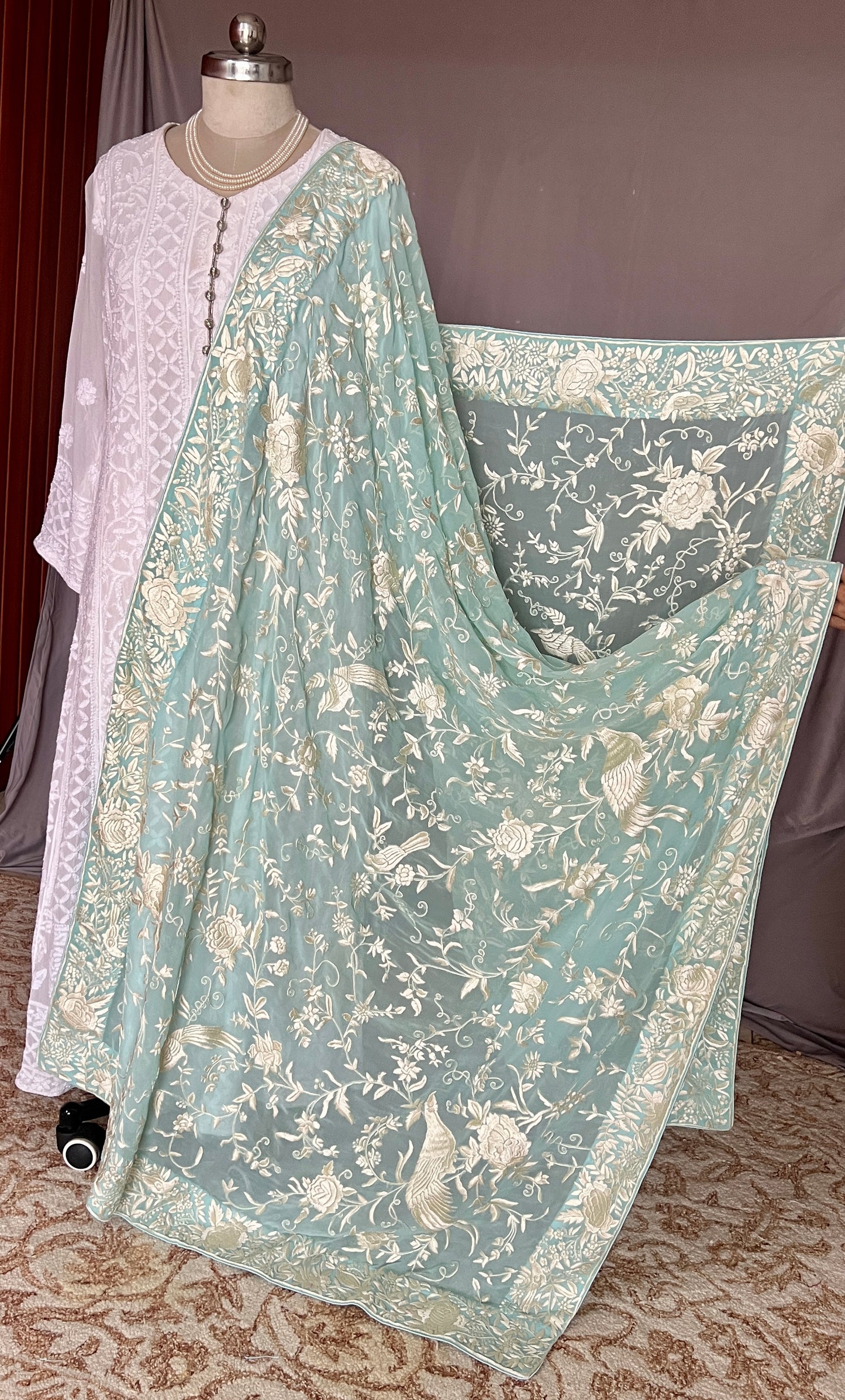 Firozi Masterpiece Parsi Gara Hand Embroidered Dupatta