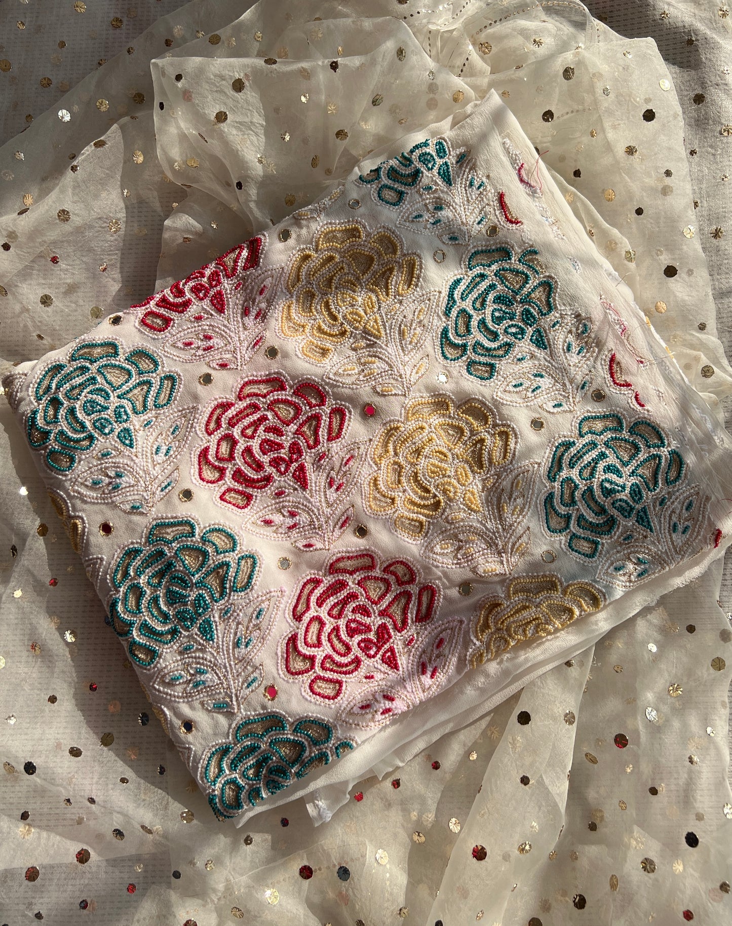 Ivory Chikankari and multicolored Pearl Embroidered Kurta and Dupatta