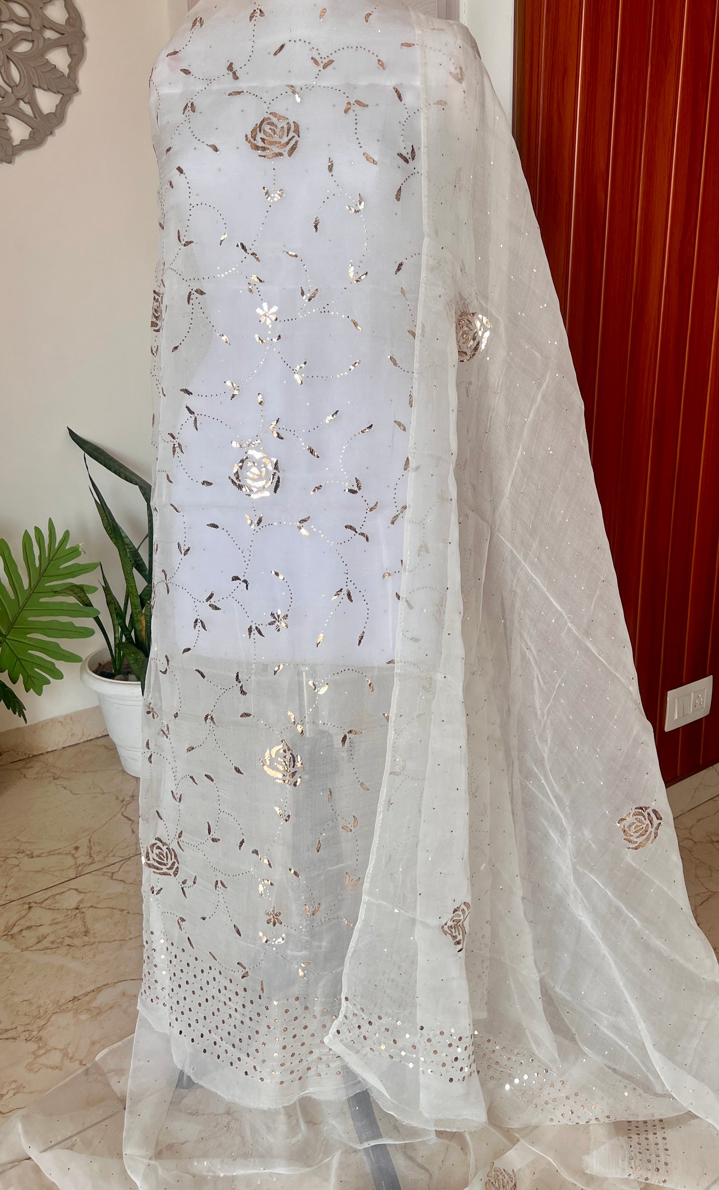 Ivory Gulaab pure organza badla work Kurta and Dupatta