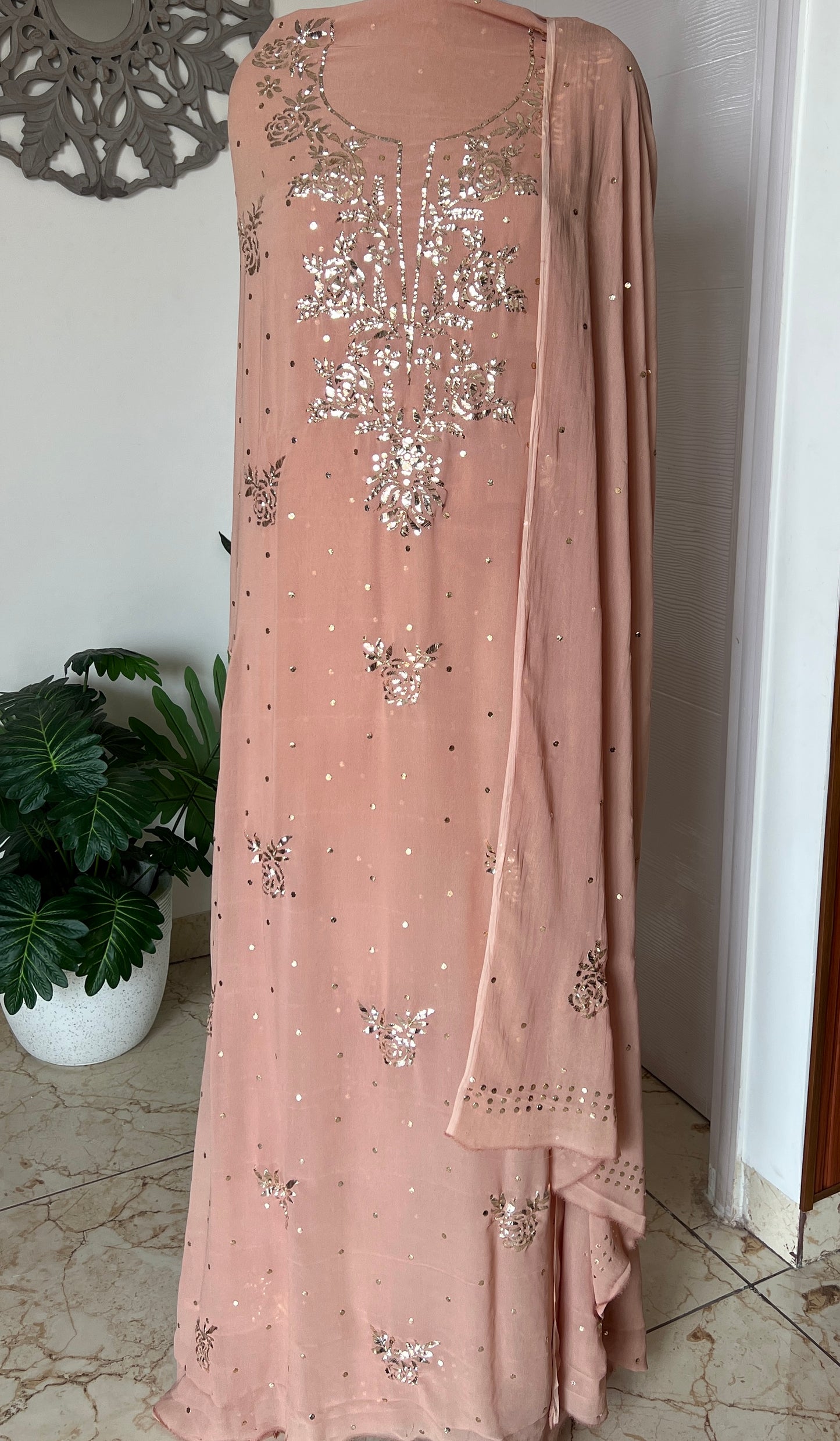 Dusty Rose badla and mukaish work Kurta and Dupatta