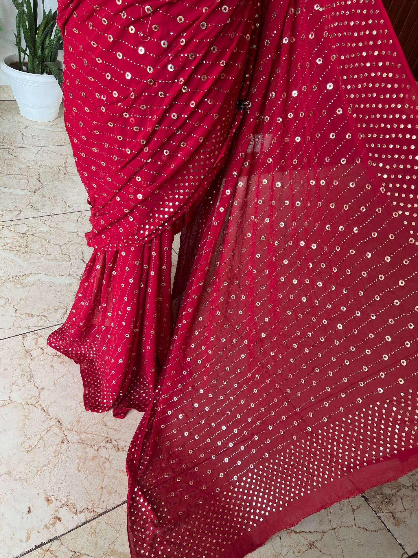 Ruhani Crimson Red Allover Mukaish Pure Georgette Saree