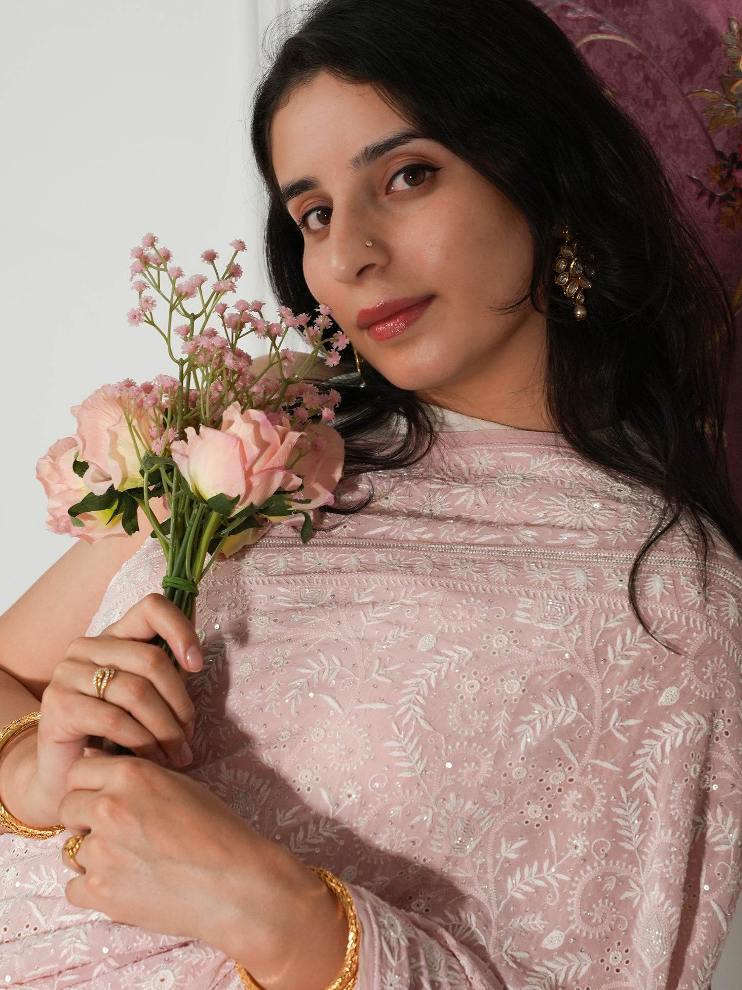 Suhaan Dusty Pink Do Taar Chikankari Heirloom Saree