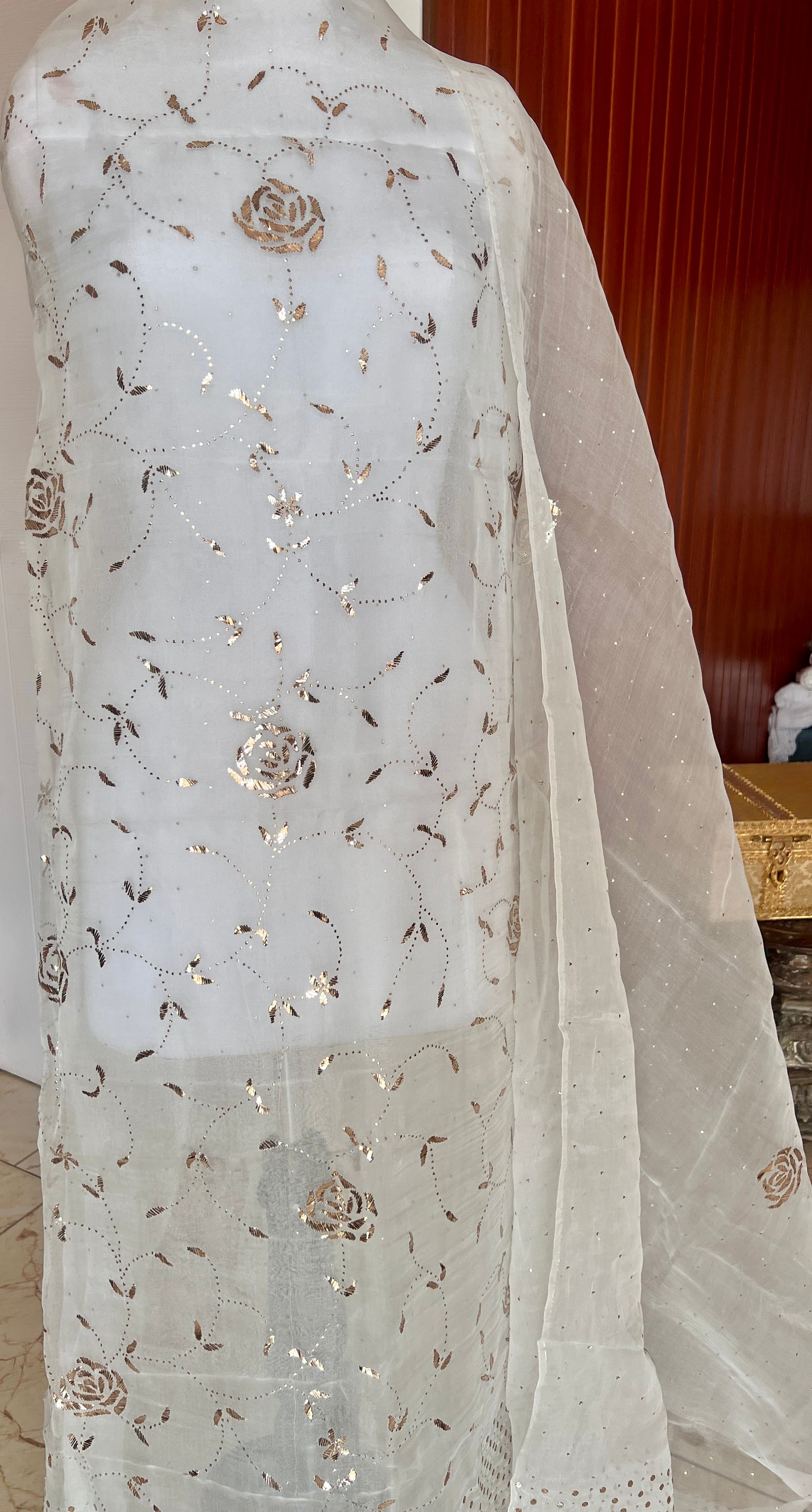 Ivory Gulaab pure organza badla work Kurta and Dupatta