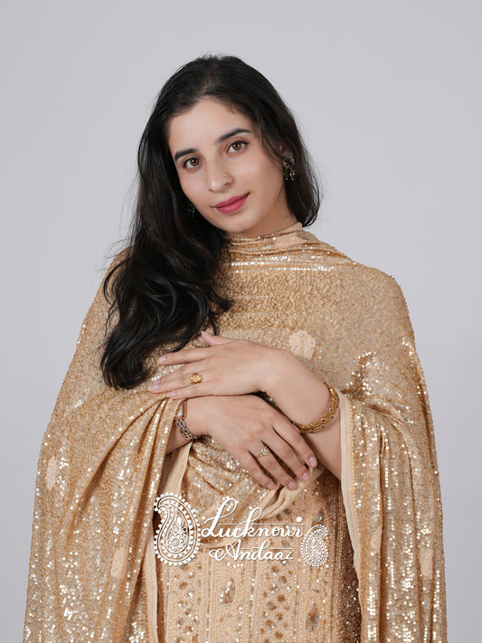 Golden Beige Luxurious Wedding Anarkali