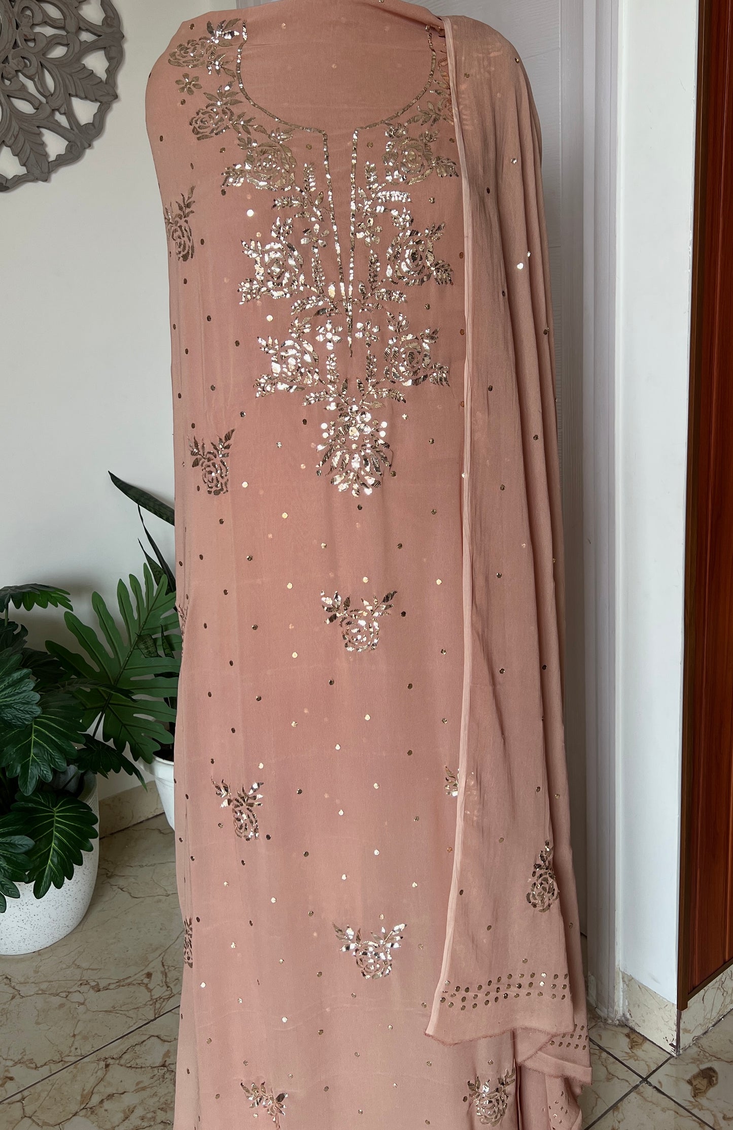 Dusty Rose badla and mukaish work Kurta and Dupatta
