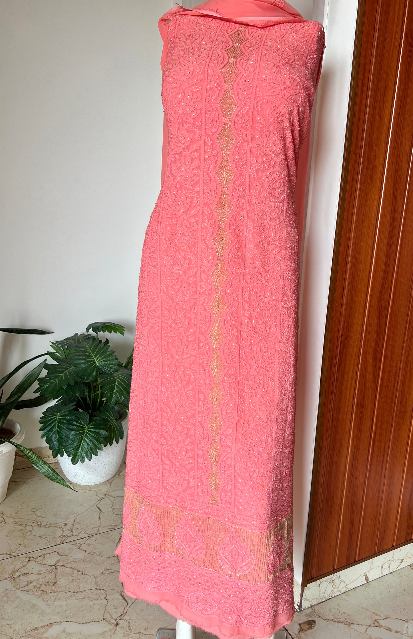 Chikankari golden Cut Dana and aari work Kurta and Dupatta