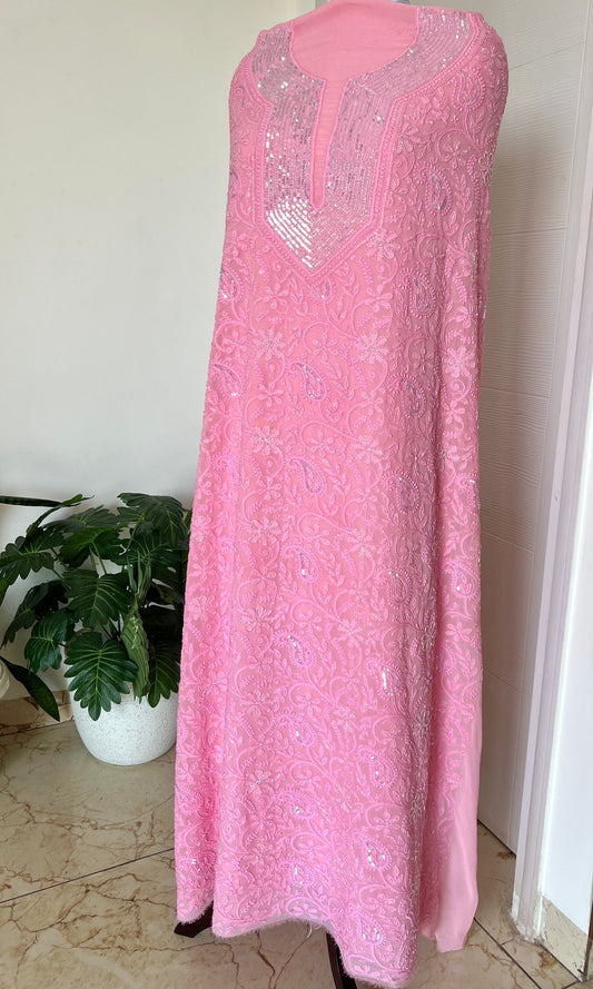 Pink Chikankari cut dana sequins work kurta and dupatta