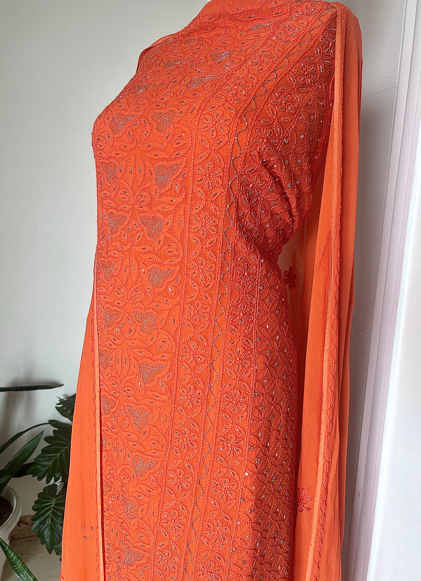 Chikankari golden Cut Dana and aari work Kurta and Dupatta
