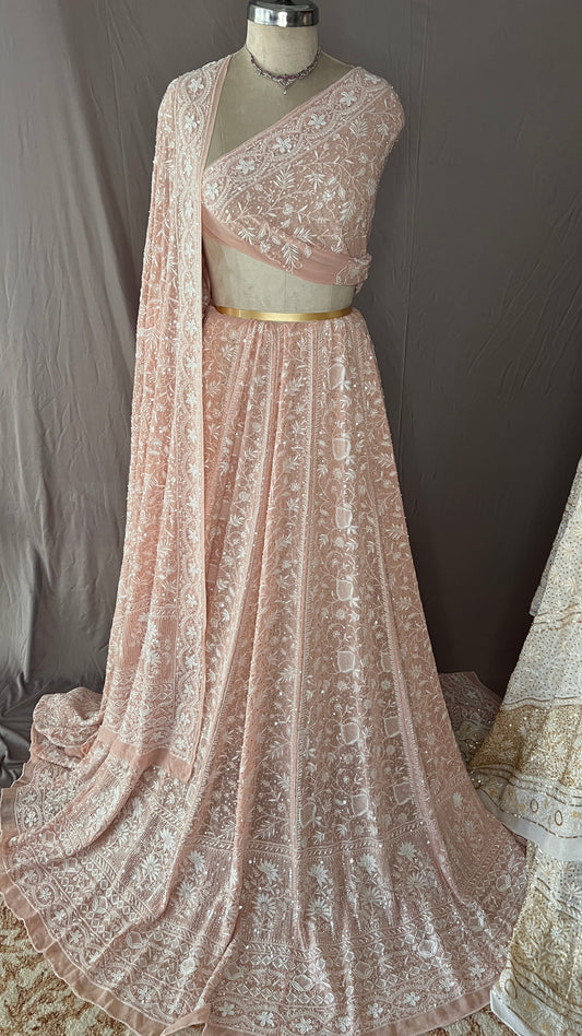 Suhaan Do Taar Chikankari embellished Wedding Lehenga