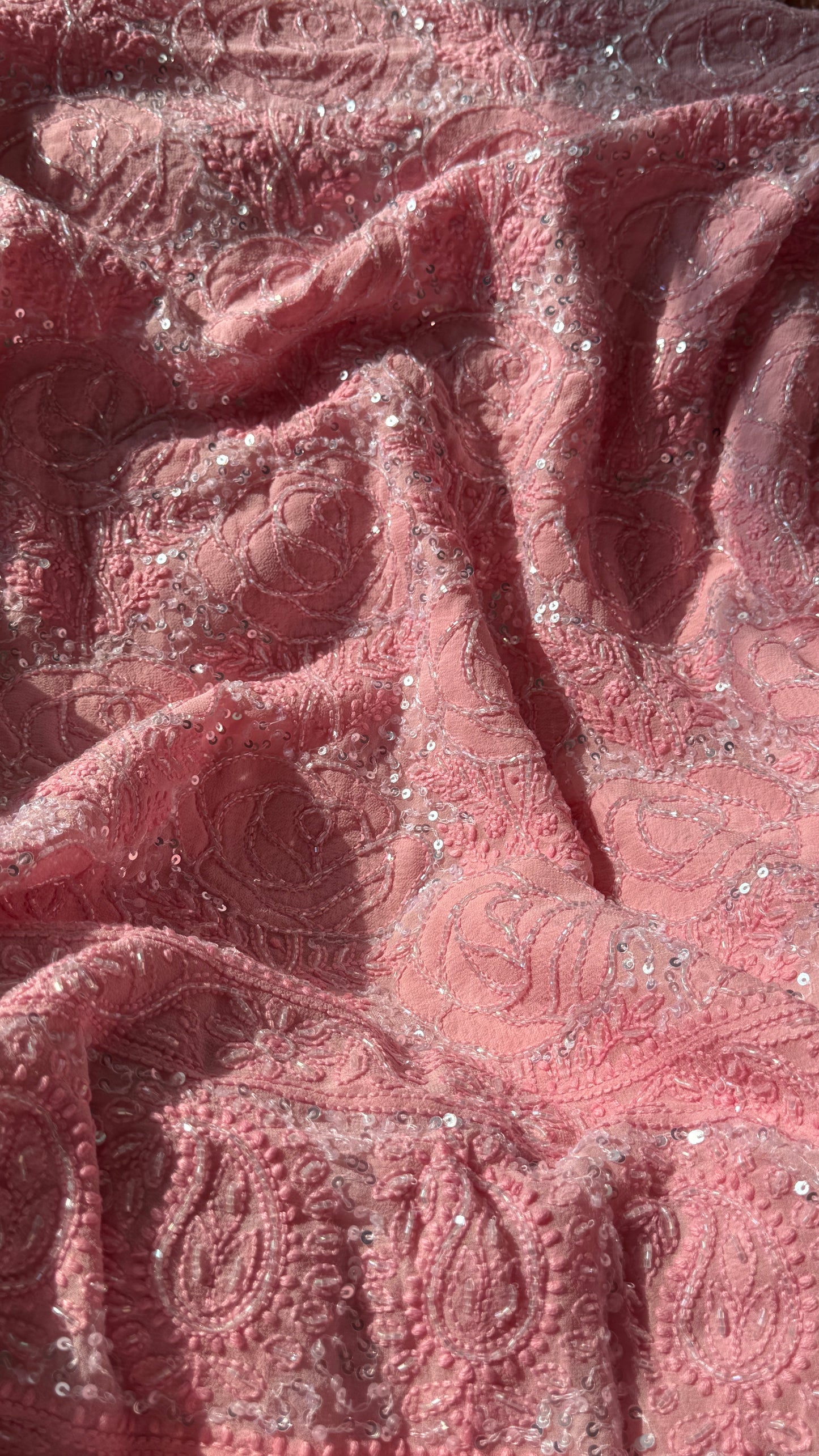 Rose Pink Chikankari cut dana sequins work kurta and dupatta