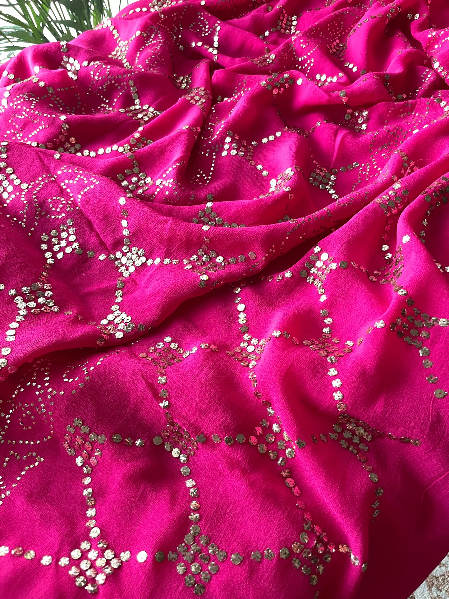 Hot Pink badla and mukaish work Kurta and Dupatta