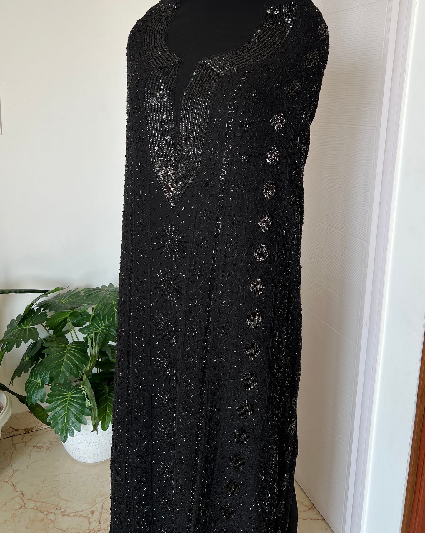 Black Chikankari cut dana sequins work kurta and dupatta