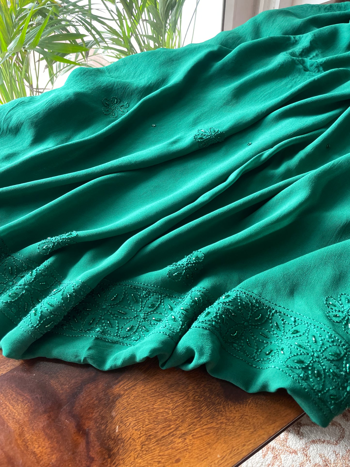 Emerald Green resham Chikankari cut dana sequins work kurta and dupatta