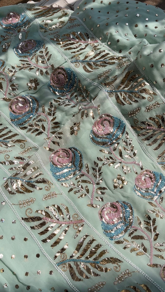 Ruhani Mint Green Mukaish and Cut dana Embroidered Kurta & Dupatta Set