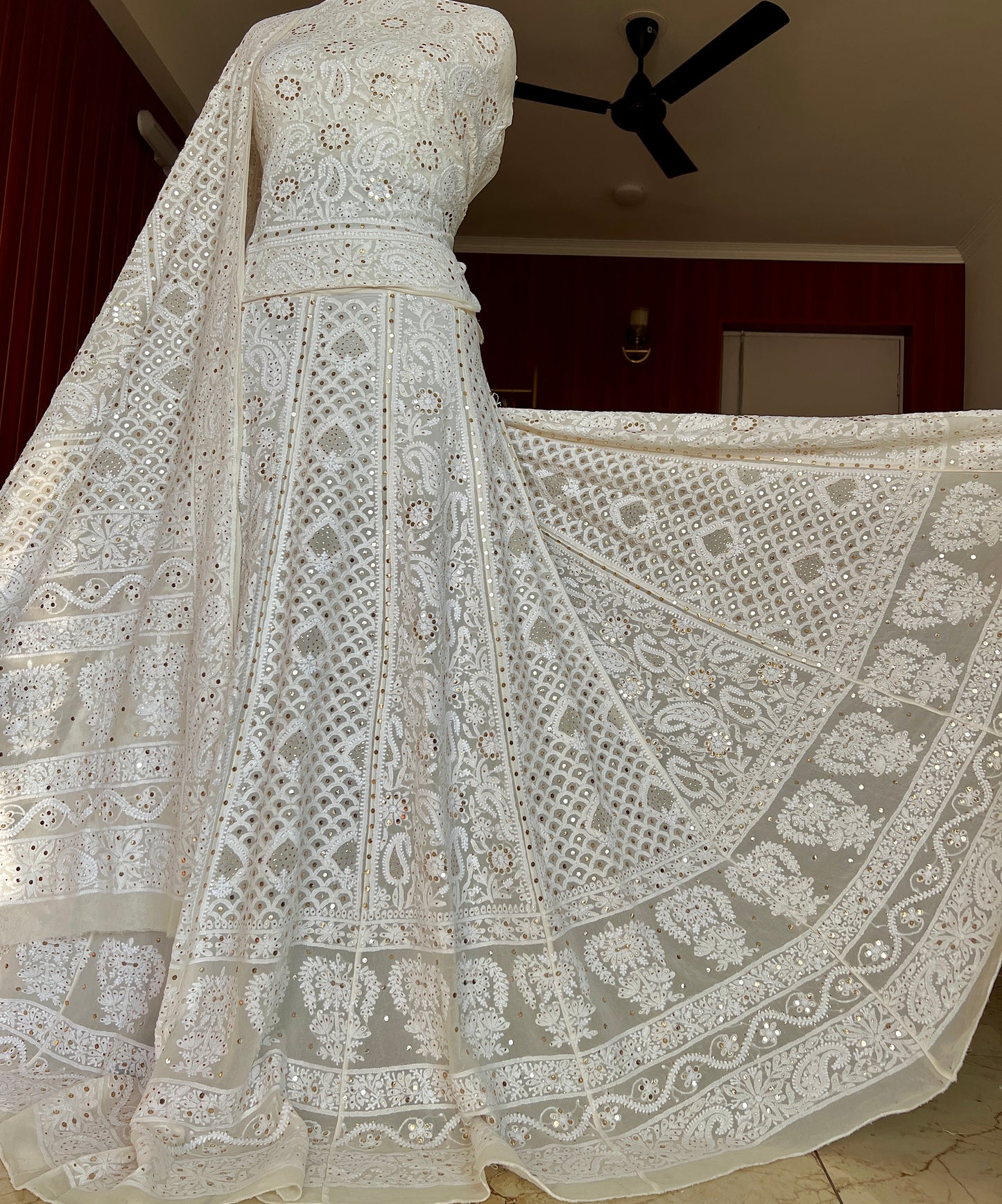 Ruhani fine Chikankari and Mukaish Lehenga Set