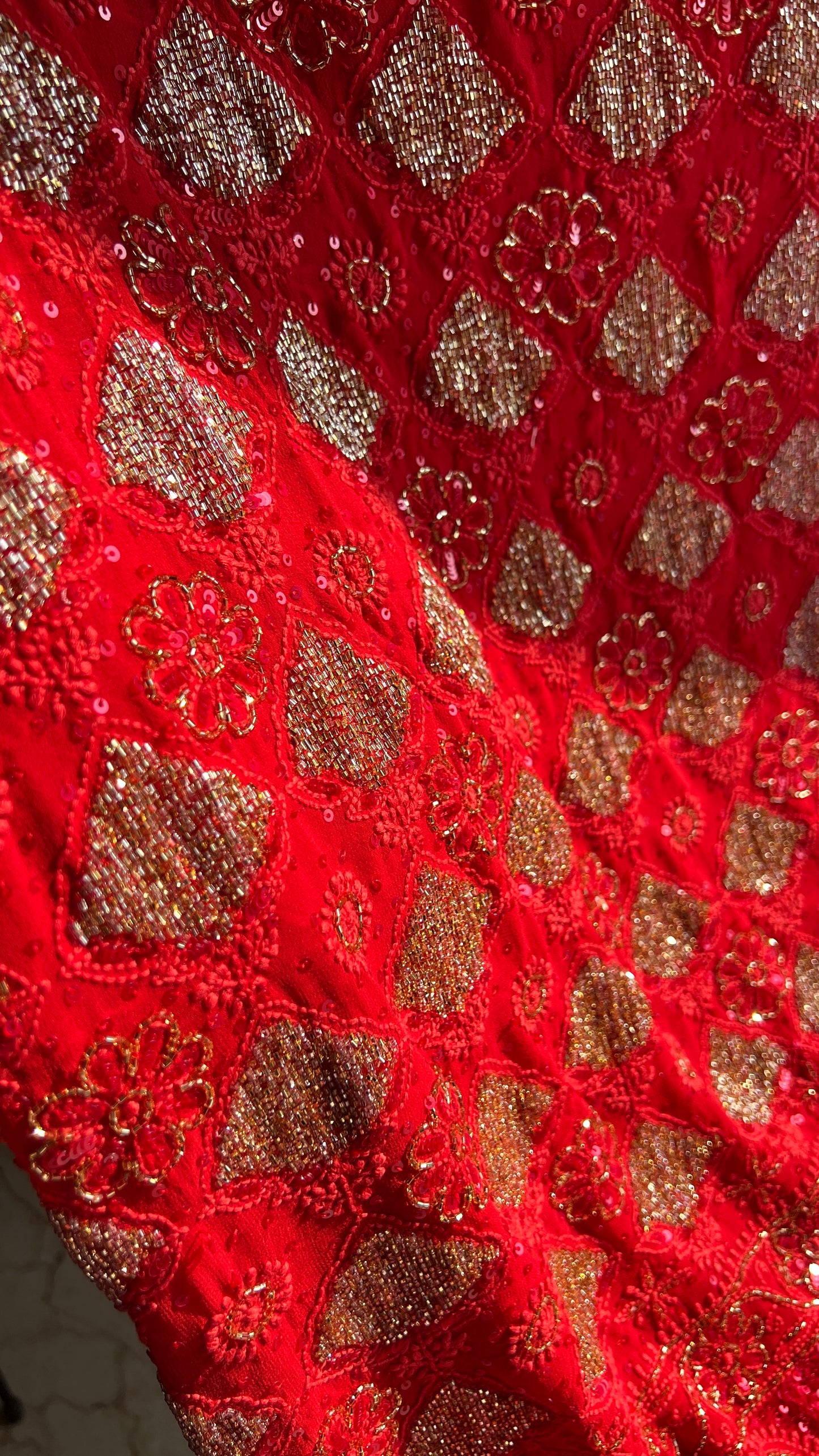 Ruhani Red Chikankari heavy cut dana sequins kurta and dupatta
