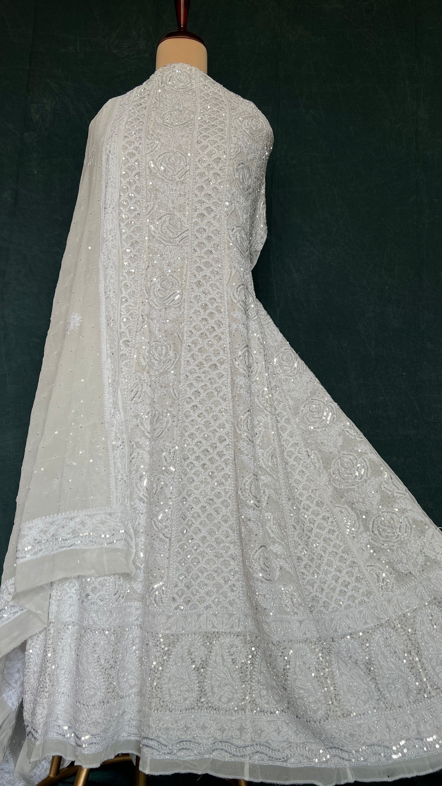 Ruhani White Chikankari Sequins and Cut Dana Anarkali