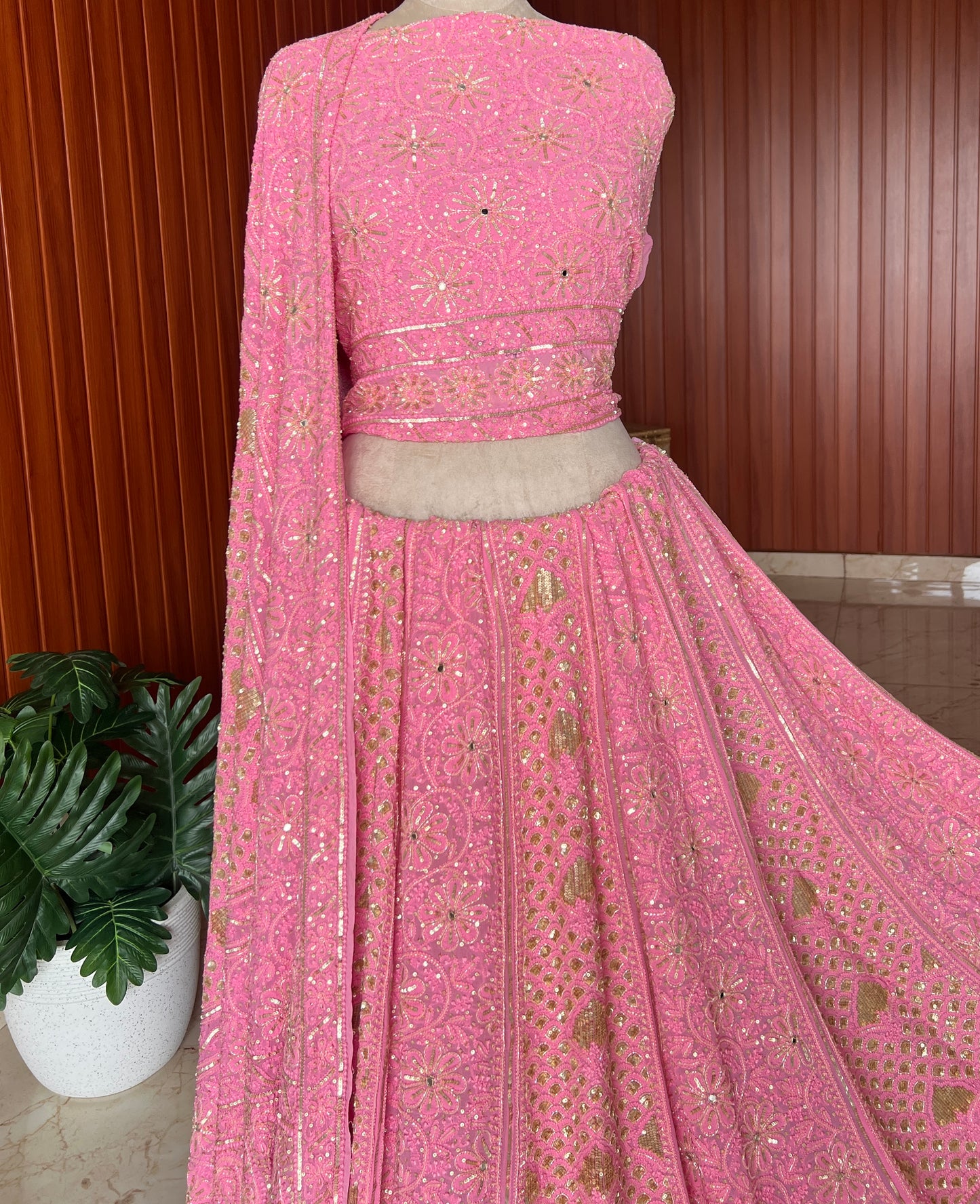 Masterpiece Ruhani Pink Chikankari Sequins Wedding Lehenga