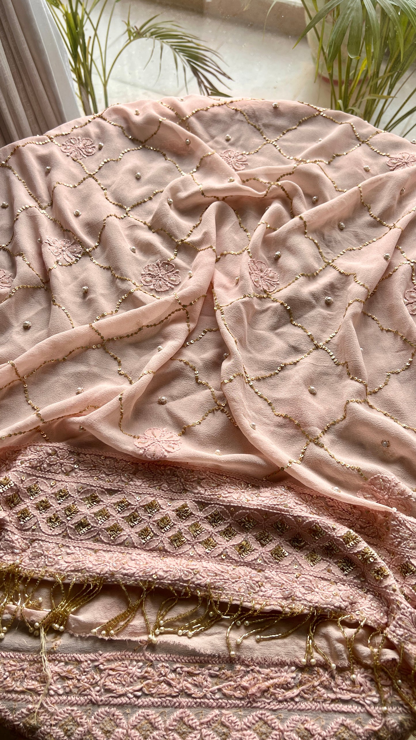 Ruhani Old Rose Chikankari sequins cut Dana Anarkali