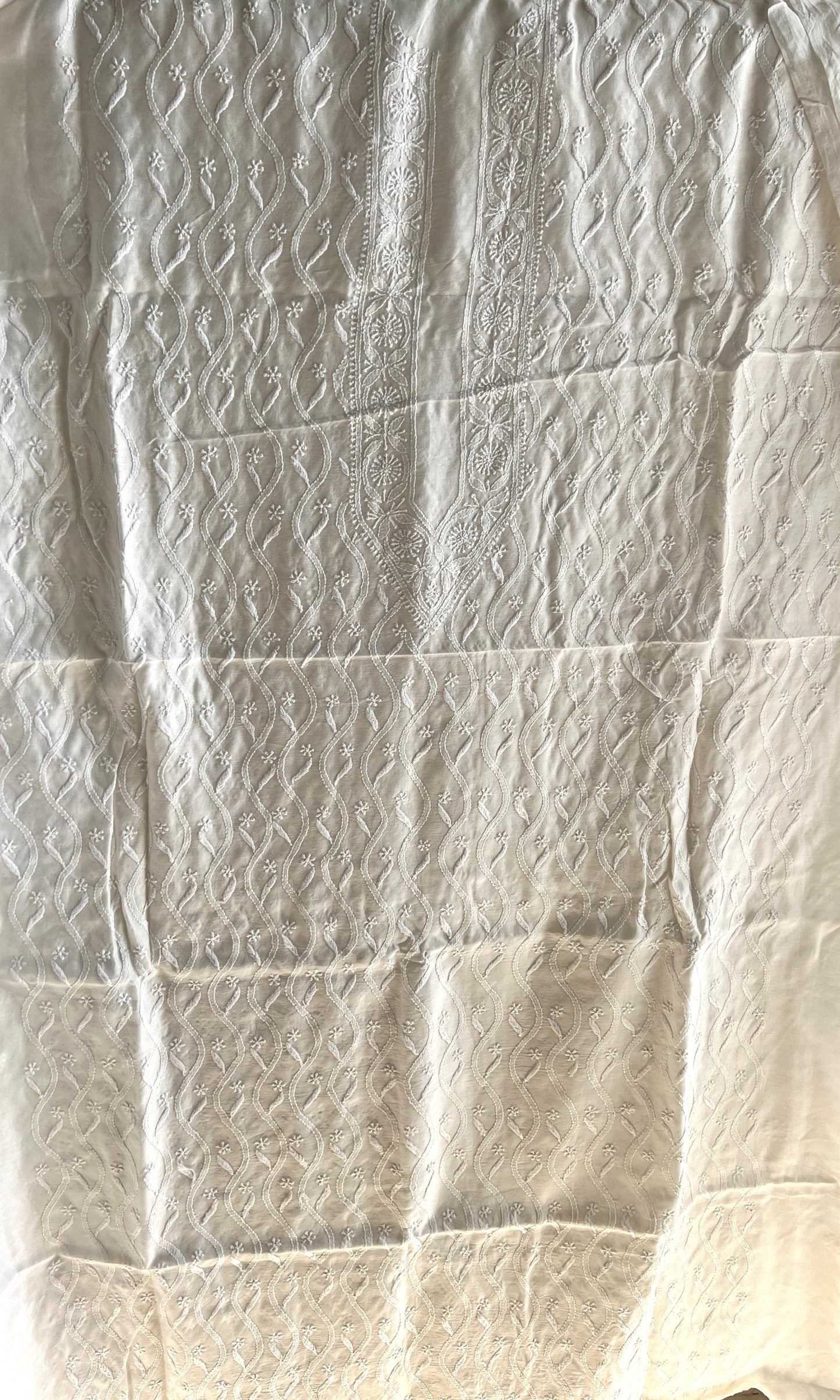 Ivory Chanderi Silk Men's Kurta fabric with fine Chikankari