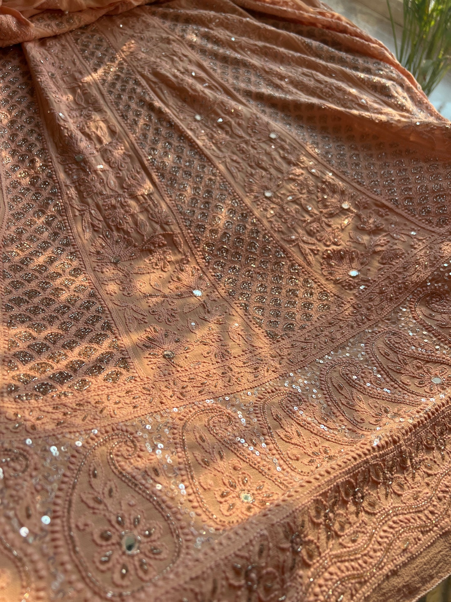 Ruhani Old Rose Chikankari Sequins and Cut Dana Anarkali