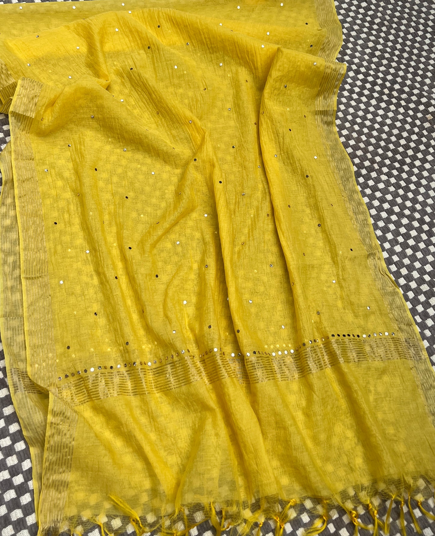 Yellow Mukaish work Mul Chanderi kurta with dupatta
