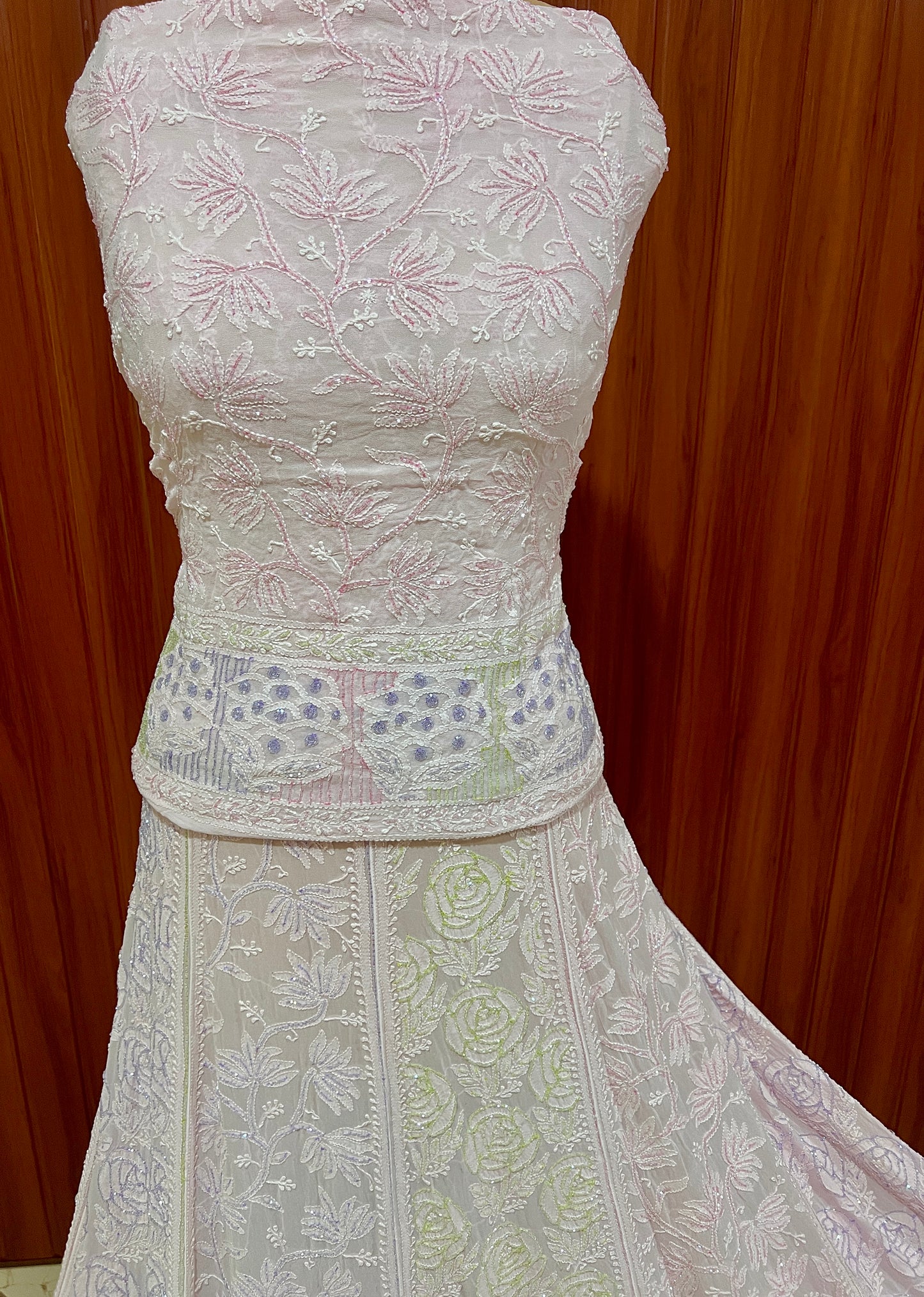 Pretty pink Chikankari multi Cut Dana Sequins Lehenga