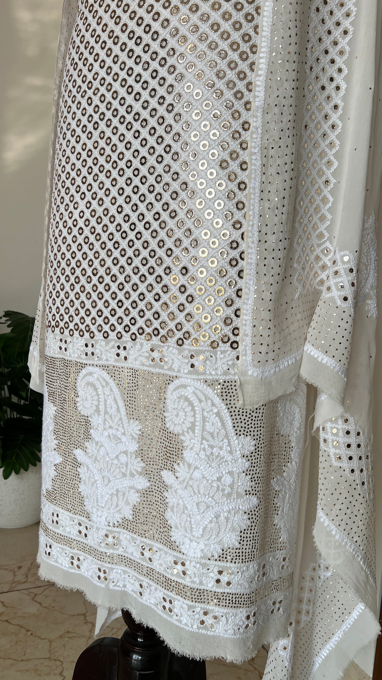Ruhani Chikankari and heavy Ring Mukaish Kurta and Dupatta