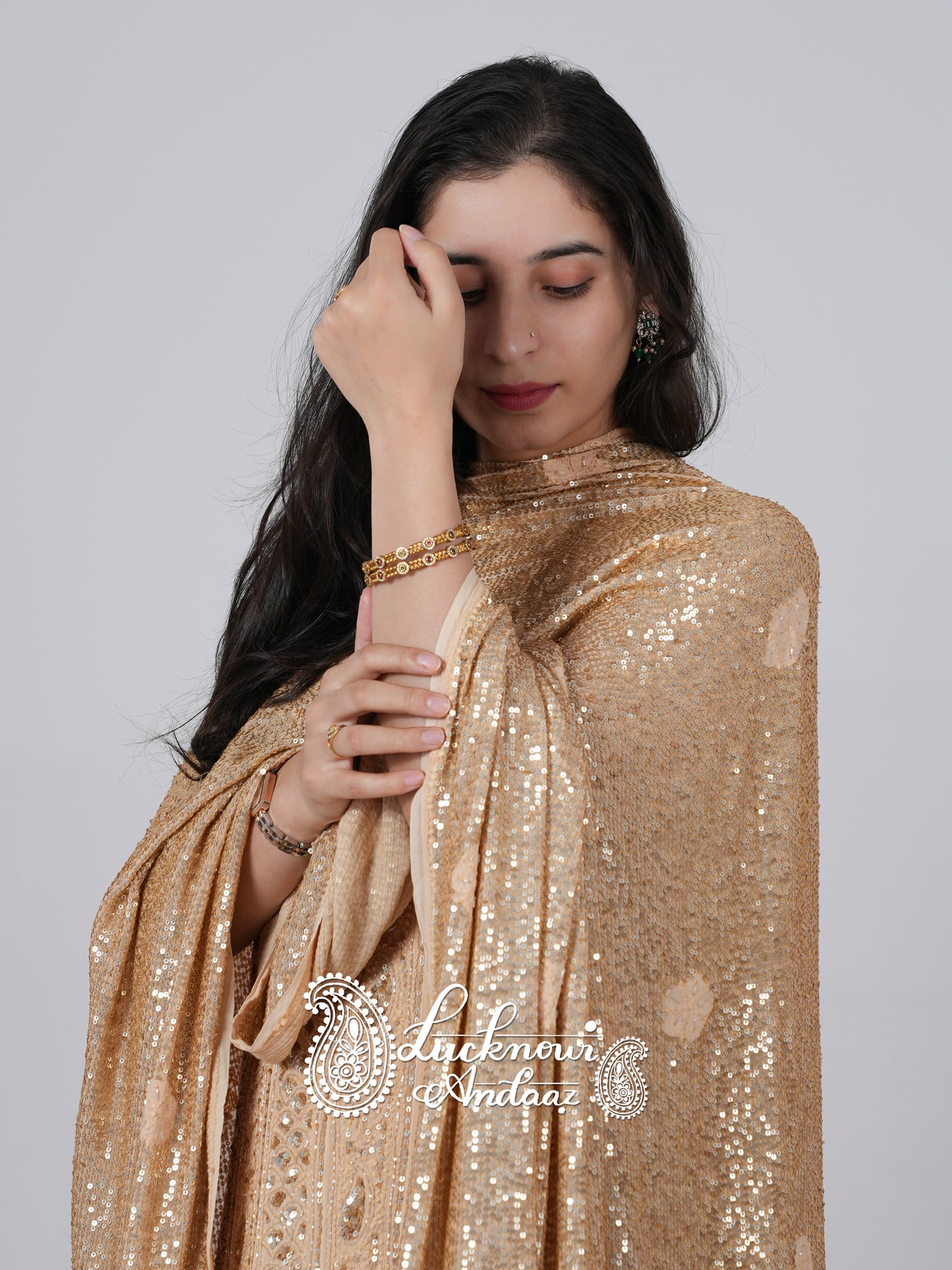 Golden Beige Luxurious Wedding Anarkali