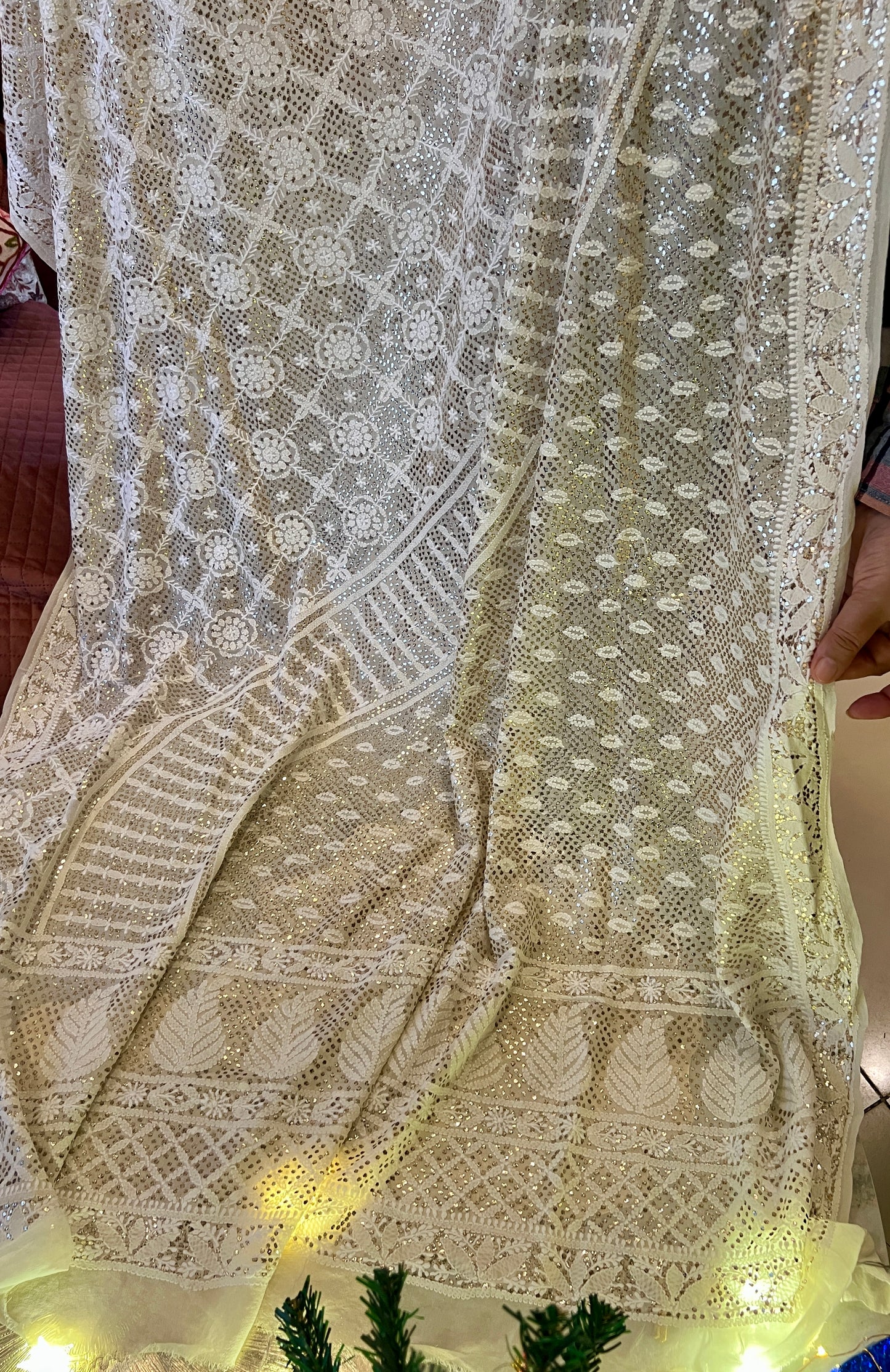 Suhaan Chikankari and Heavy Mukaish wedding Dupatta