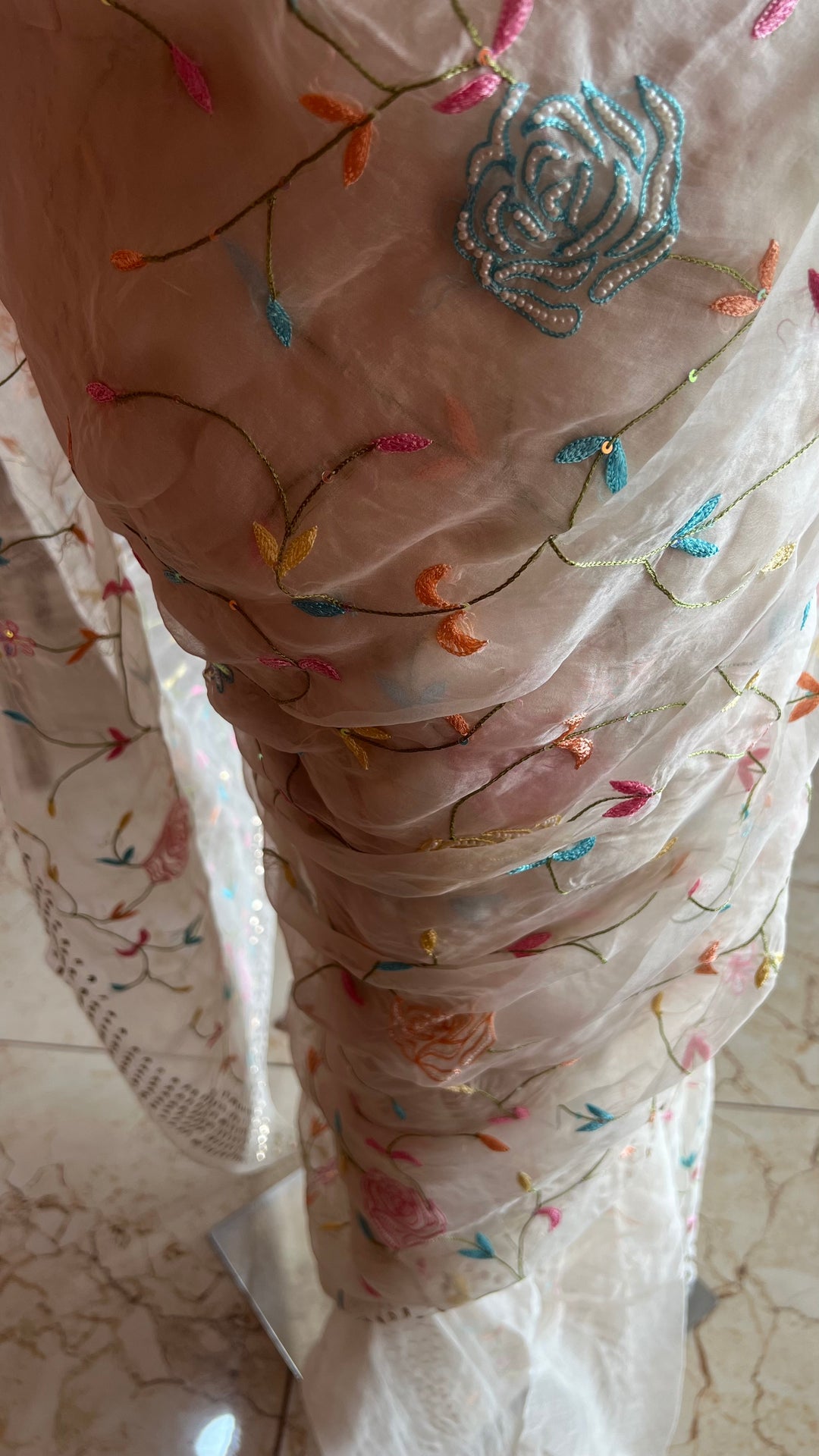 Organza Tissue saree with Resham Cross Stitch