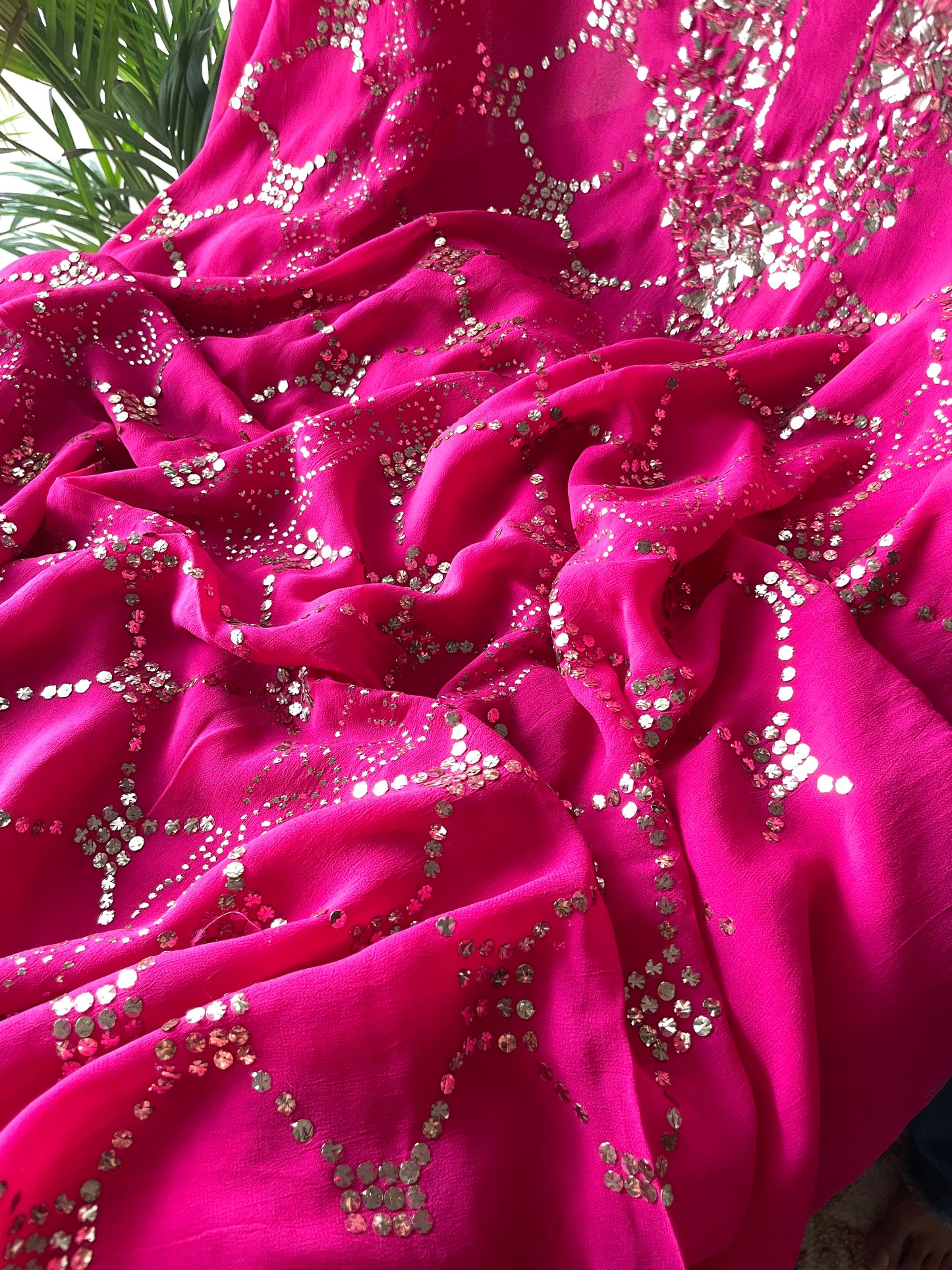Hot Pink badla and mukaish work Kurta and Dupatta