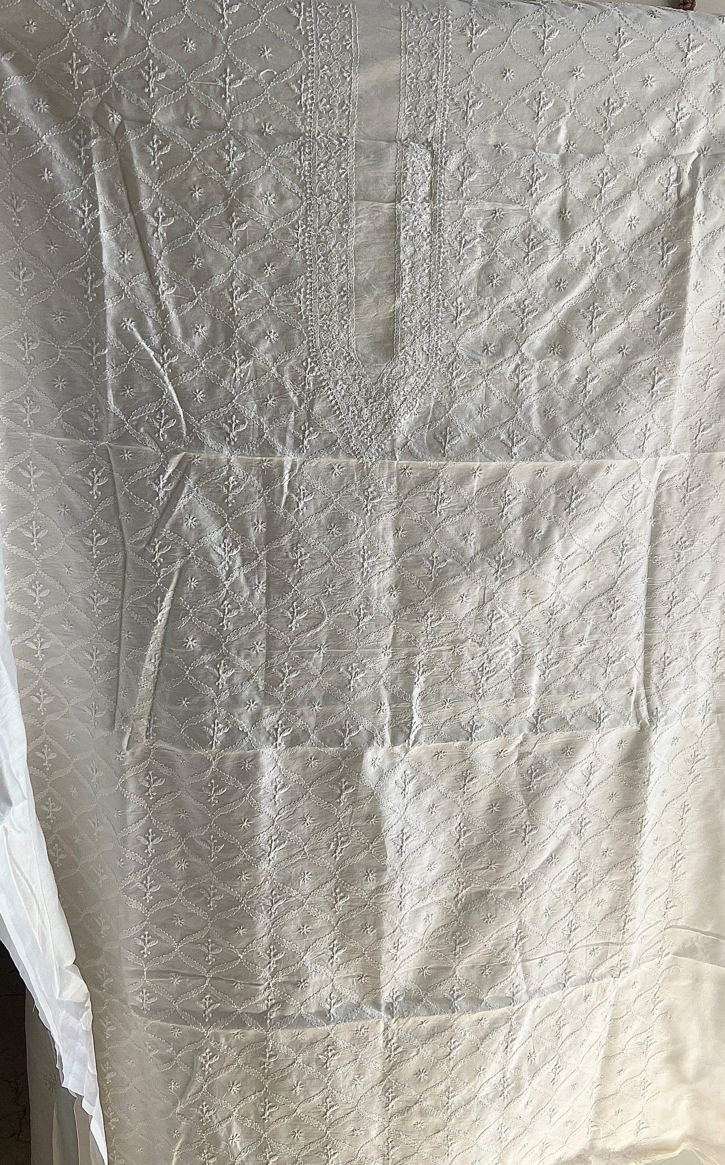 Chanderi Silk Men's Kurta fabric with fine Chikankari