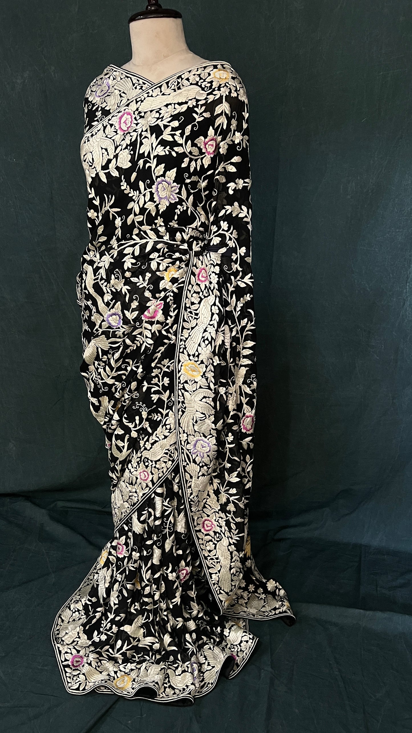 Black Masterpiece Parsi Gara Pure Georgette Saree