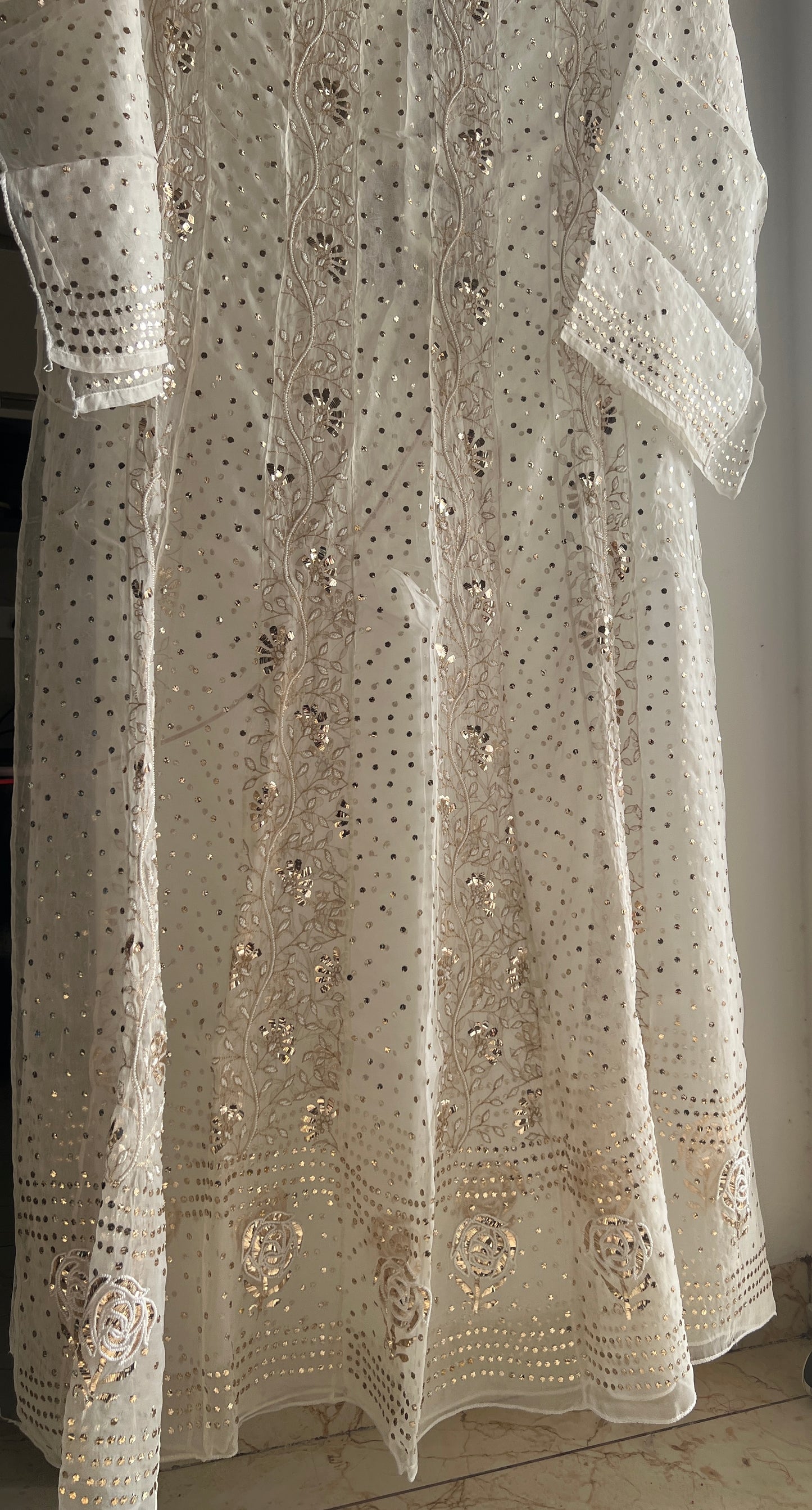 Pure Organza Anarkali with mukaish Badla and pearl work