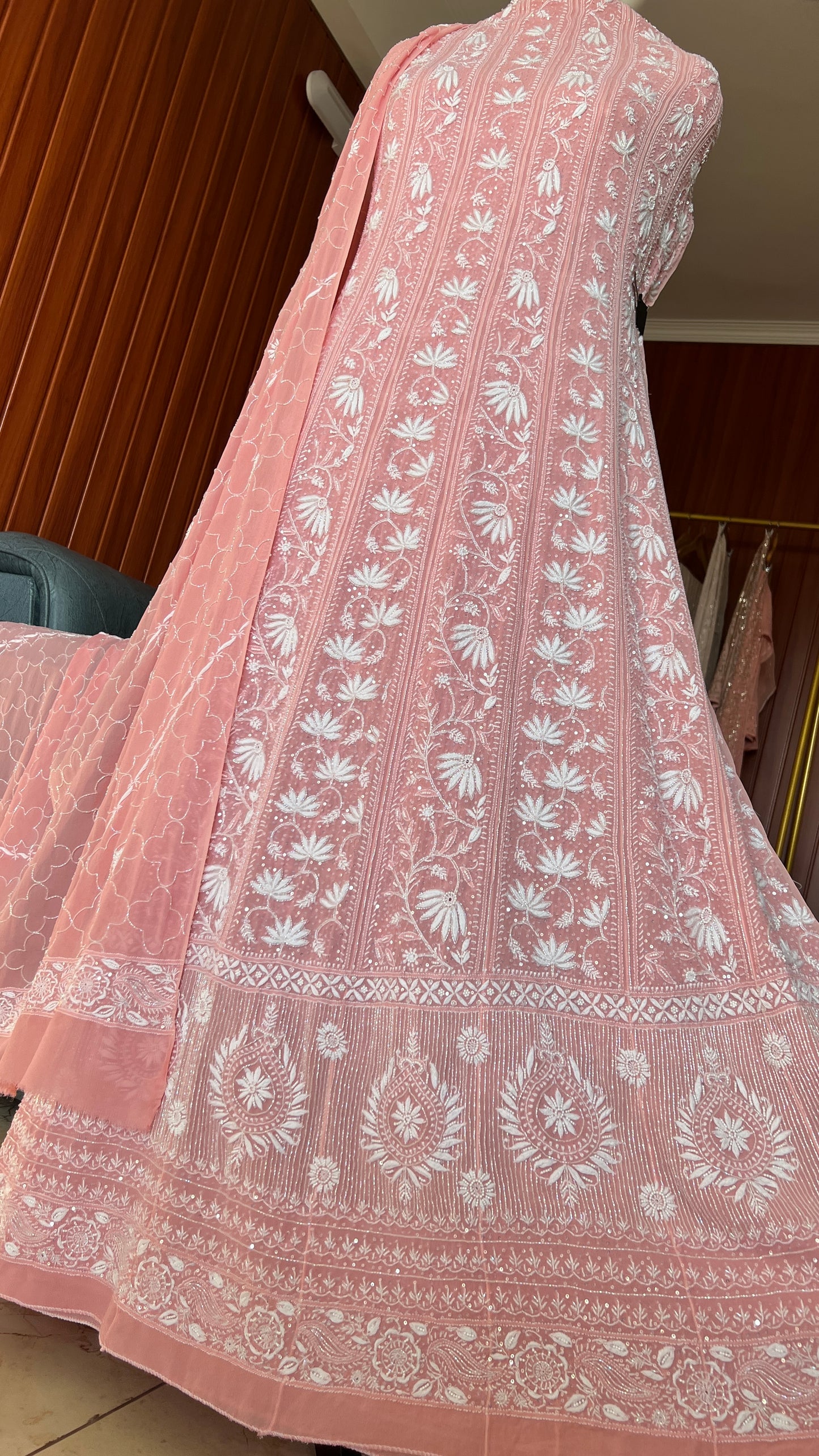 Suhaan Do Taar Chikankari Sequins and Cut Dana Anarkali