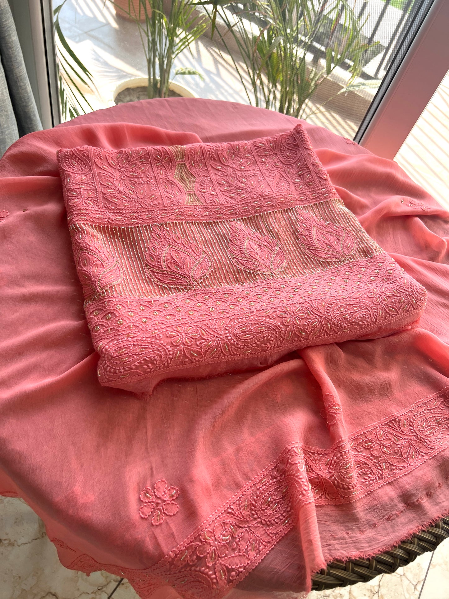 Chikankari golden Cut Dana and aari work Kurta and Dupatta