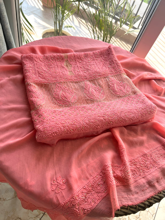 Chikankari golden Cut Dana and aari work Kurta and Dupatta