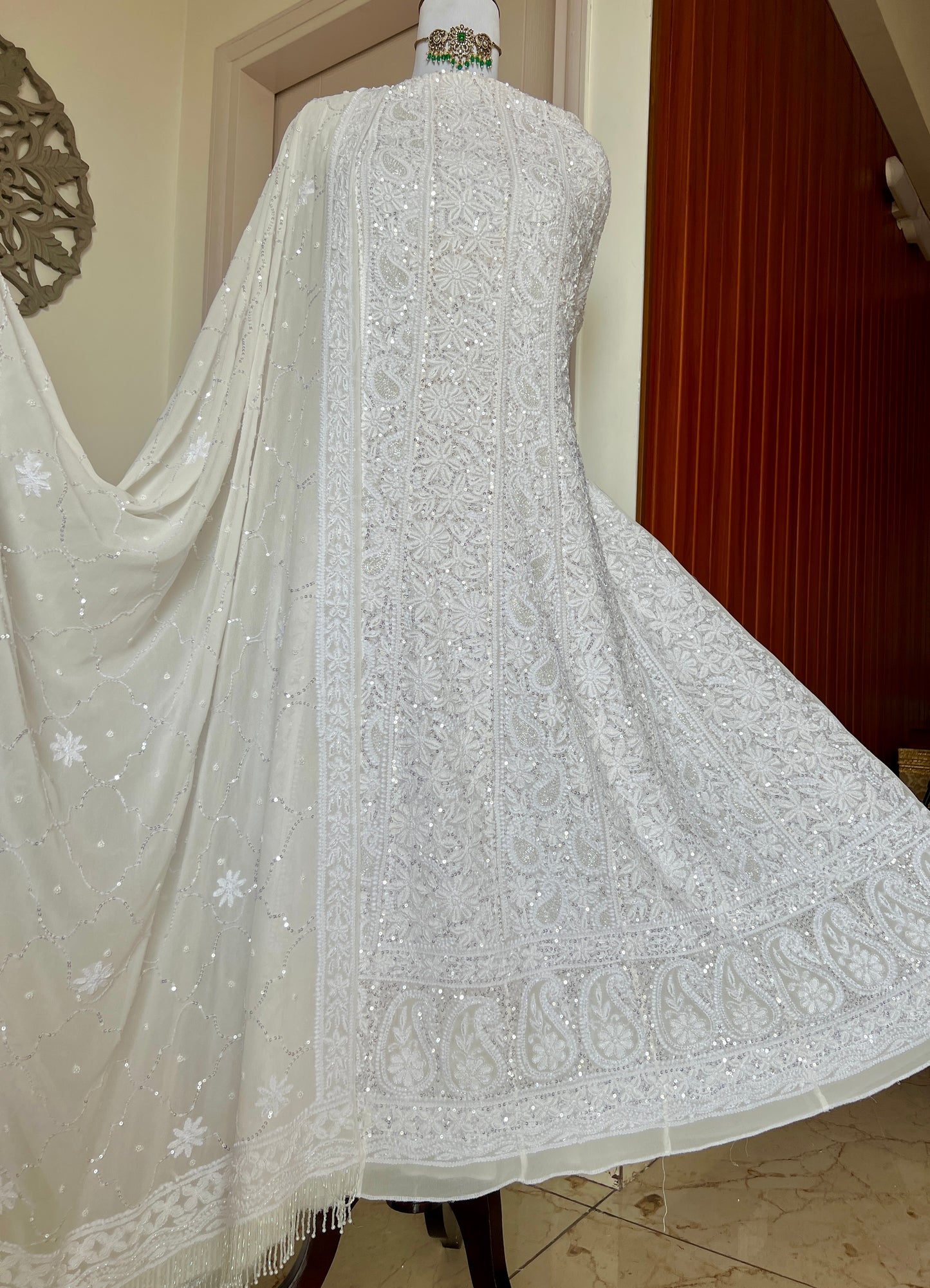 Ruhani Off white Chikankari sequins pearl cut Dana Anarkali