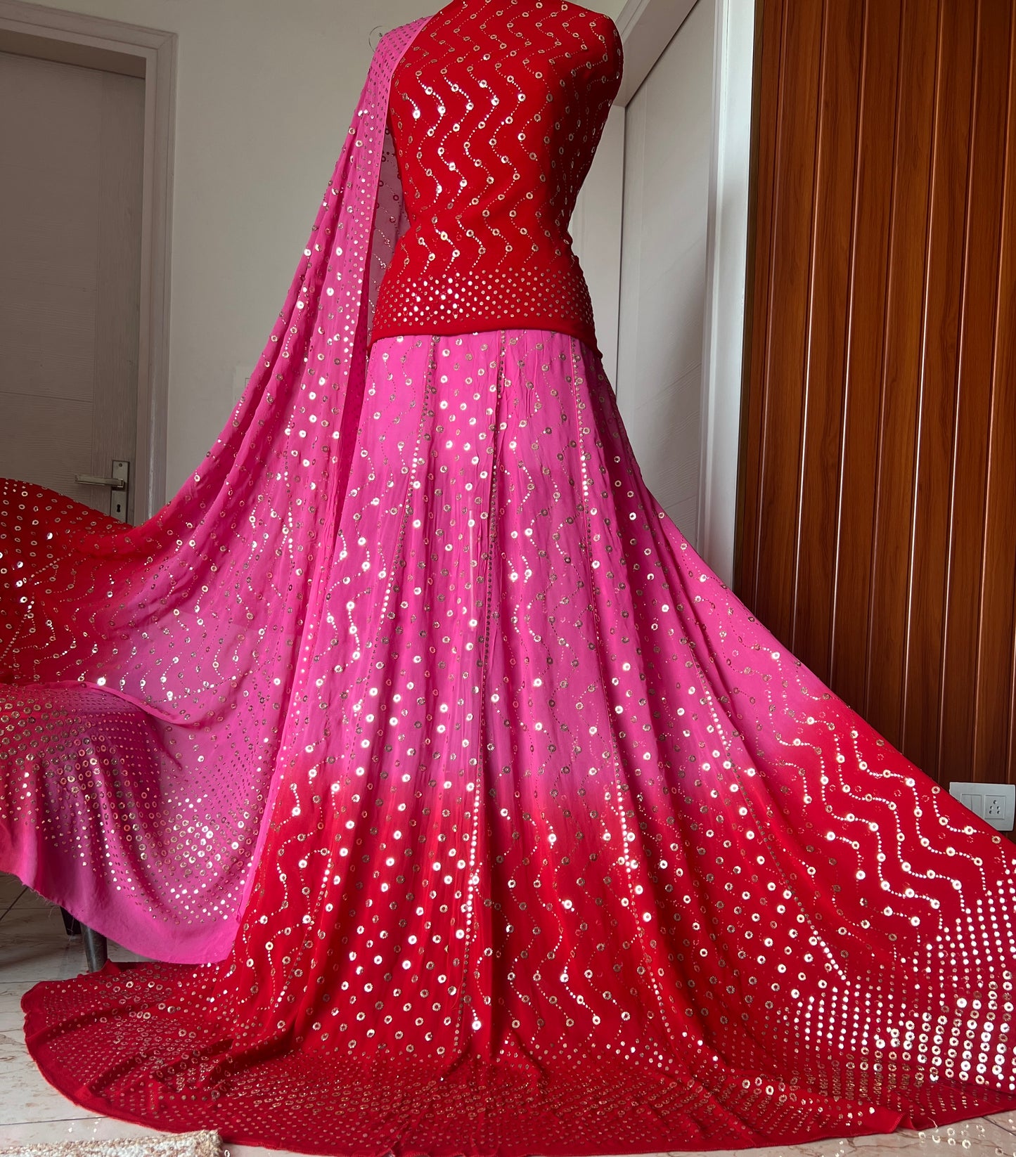 Ombré dyed Heavy Ring Mukaish Lehenga Set