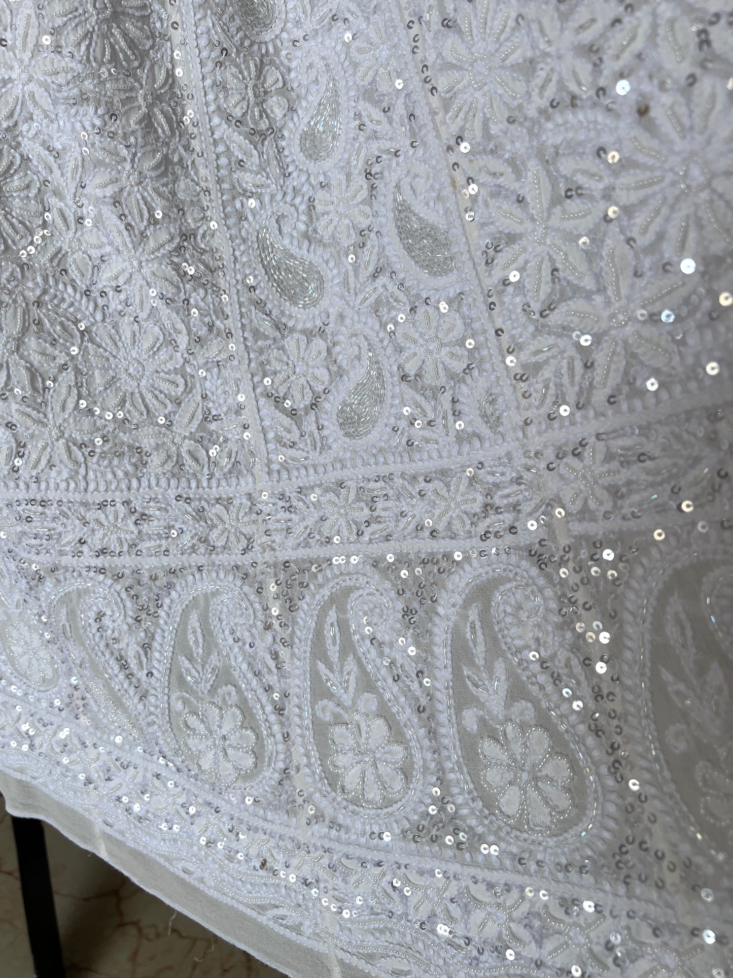 Ruhani Off white Chikankari sequins pearl cut Dana Anarkali