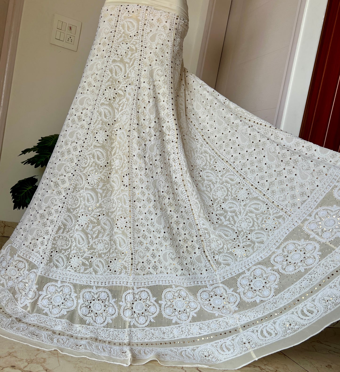 Ruhani Ivory allover Chikankari and mukaish lehenga skirt